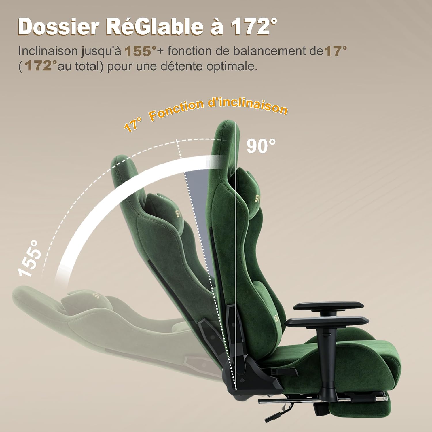 Detalle 2 de Symino MP-001-Green-FR gamingstoel met uitschuifbare voetensteun en kunstsuède