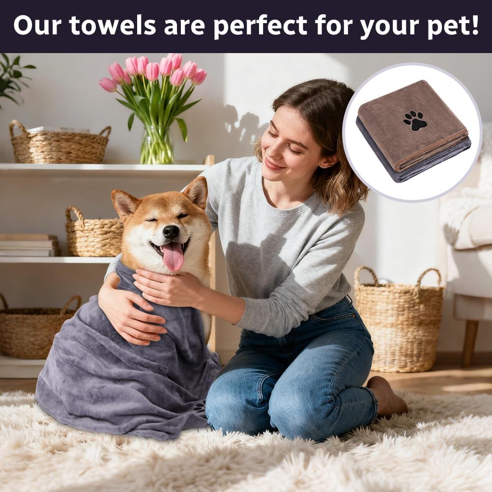 Detalle de Adiwo 2 Serviette pour Chien Extra Absorbante 100x50 cm – Microfibre Douce et Grand Modèle