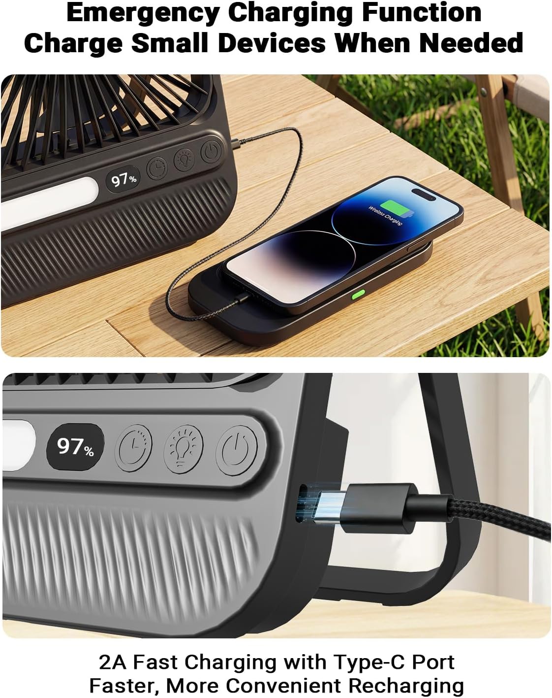 Thumbnail 6 de 7 Inch Portable Travel Fan with Light, 28H Runtime & 4 Speeds (42dB, Timer, 180° Tilt)