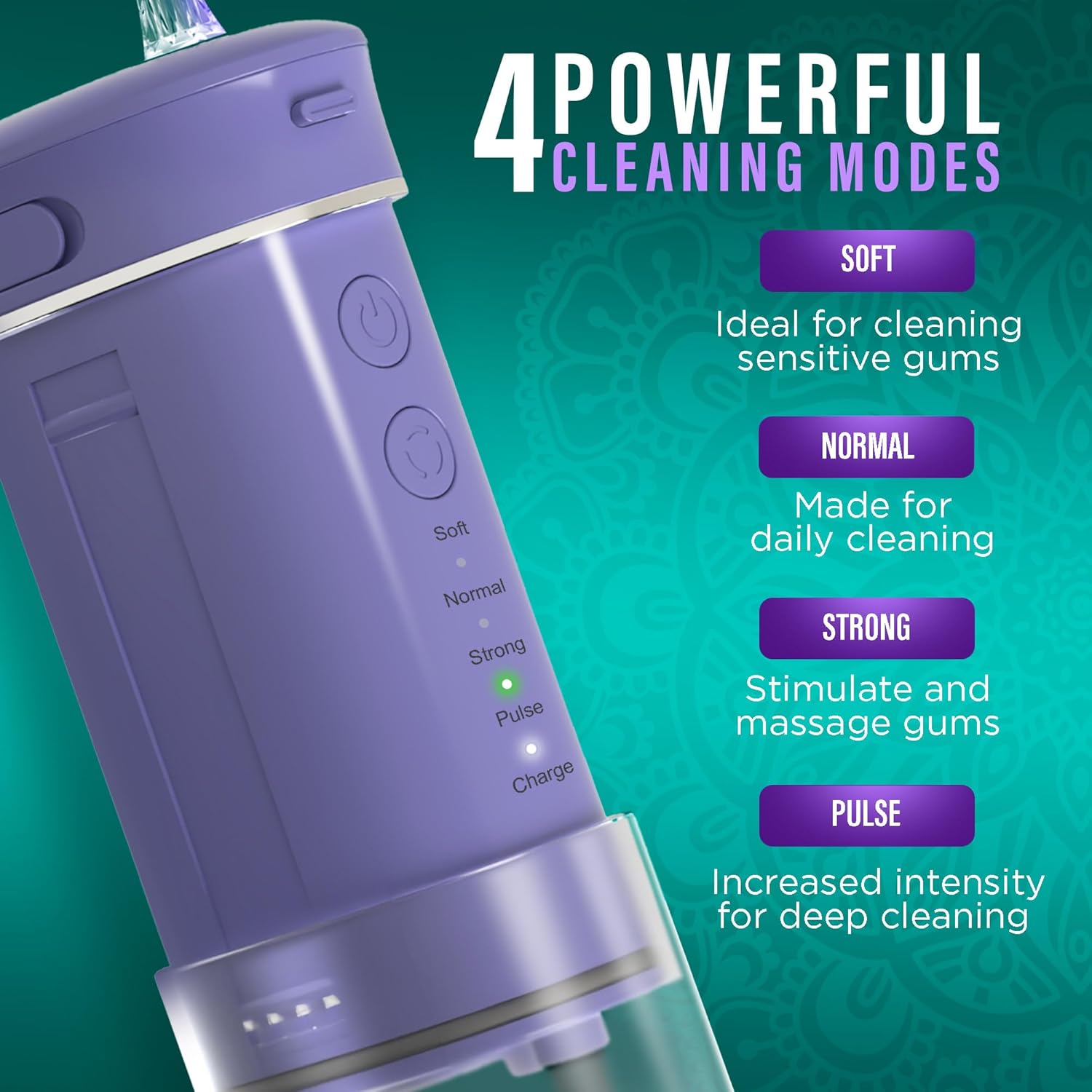Detalle de GuruNanda Compact Water Dental Flosser: Portable Travel-Ready Oral Irrigator (Lavender)