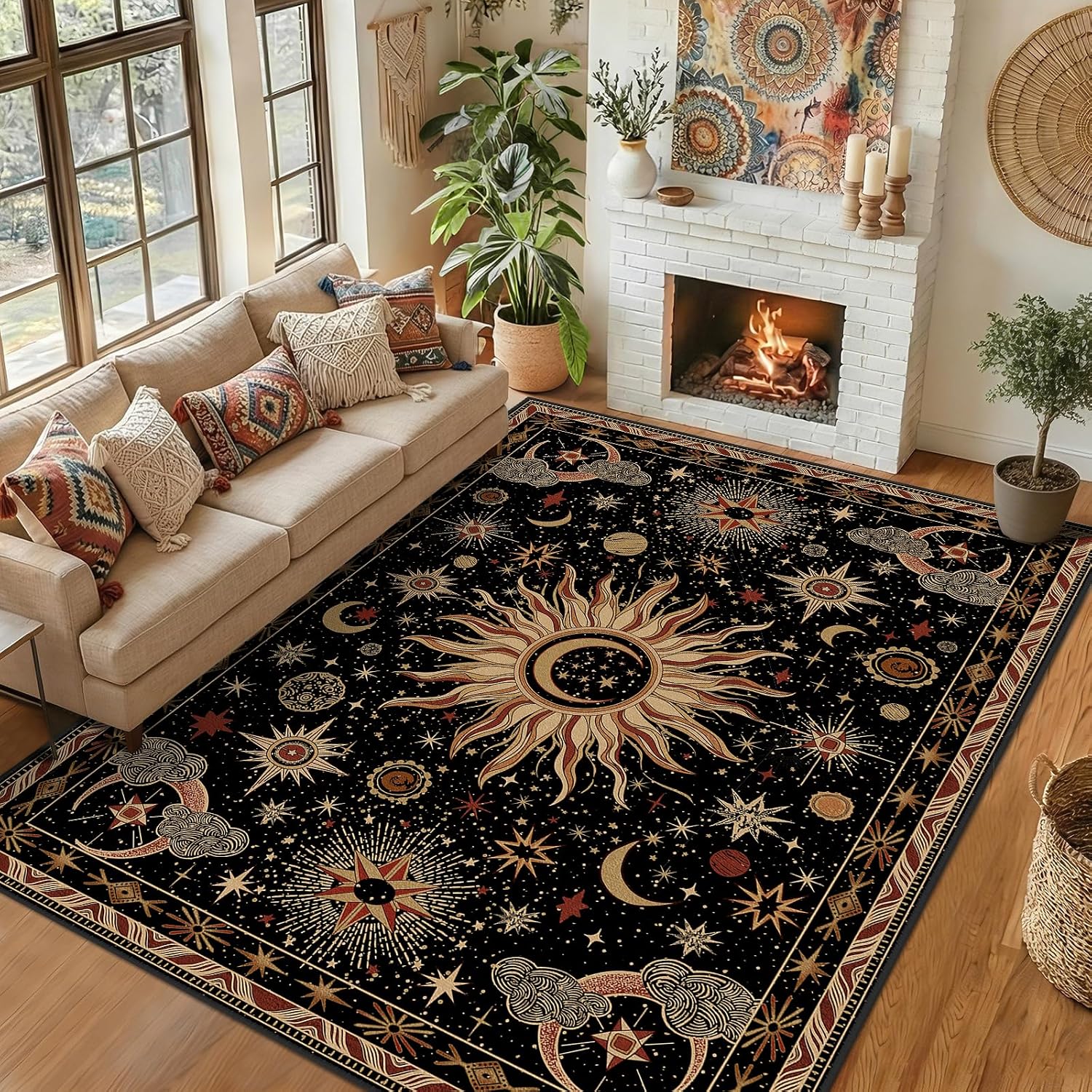 Detalle de meejou celestialeye 8' x 10' Washable Area Rug, Sun and Moon Pattern