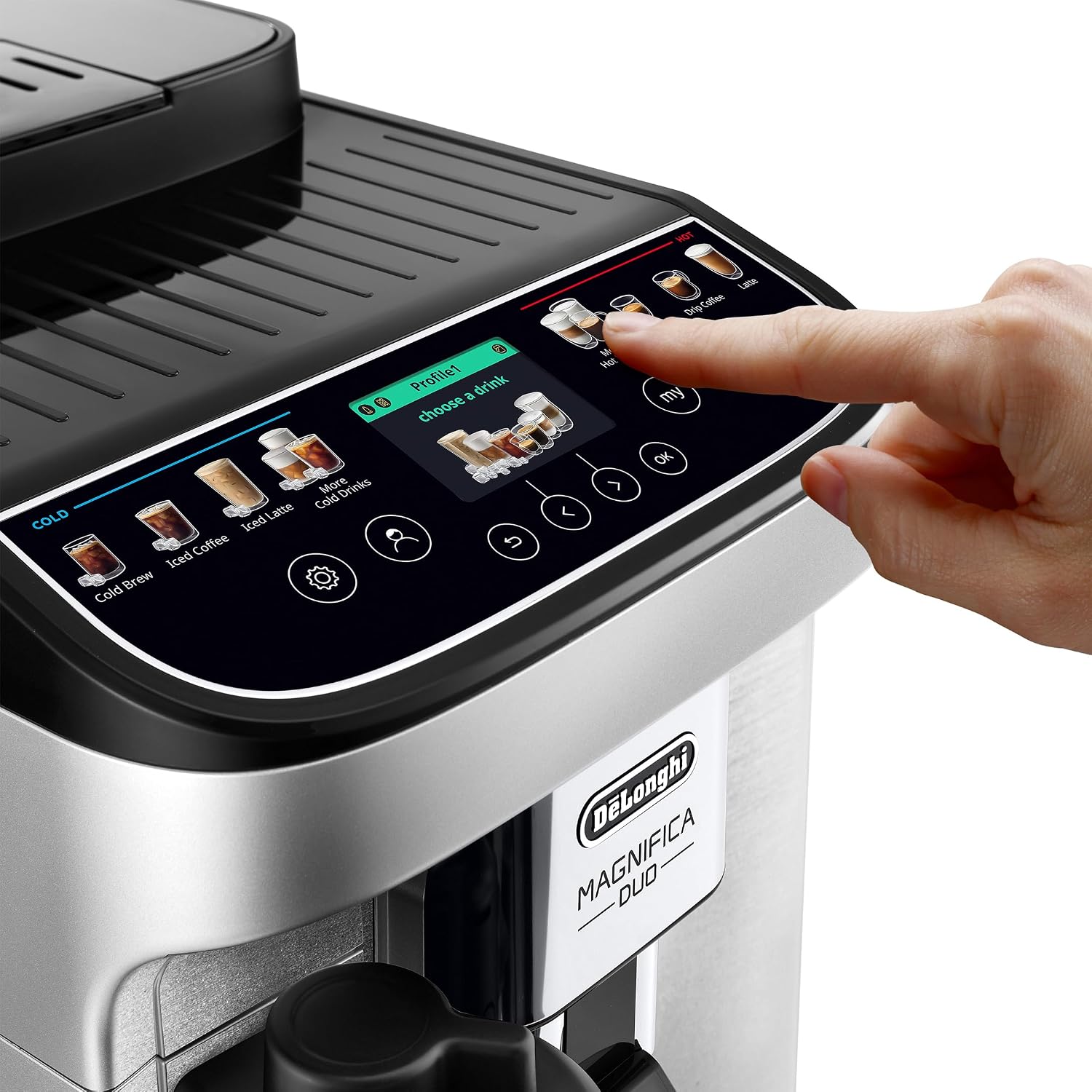 Detalle de De'Longhi Magnifica Duo Automatic Espresso Machine, 20 Recipes, Built-In Grinder