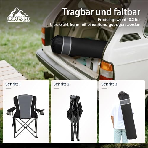Thumbnail 9 de HIGH POINT SPORTS Campingstuhl Faltbar Angelstuhl – Stabiles Klappdesign, 160 kg Belastung