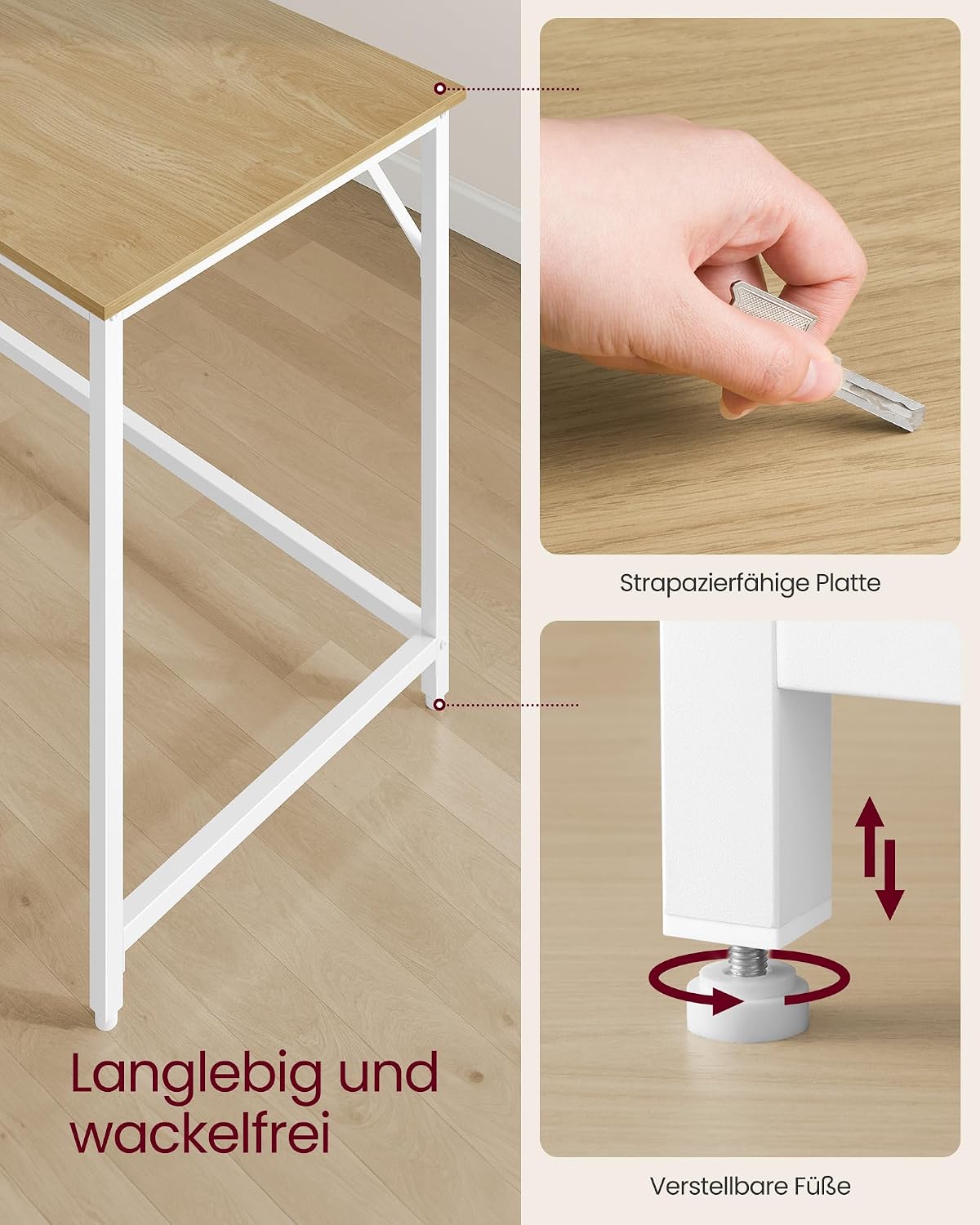 Detalle de VASAGLE Tisch 80 x 50 cm – computertisch für Arbeitszimmer, Schlafzimmer oder Wohnzimmer