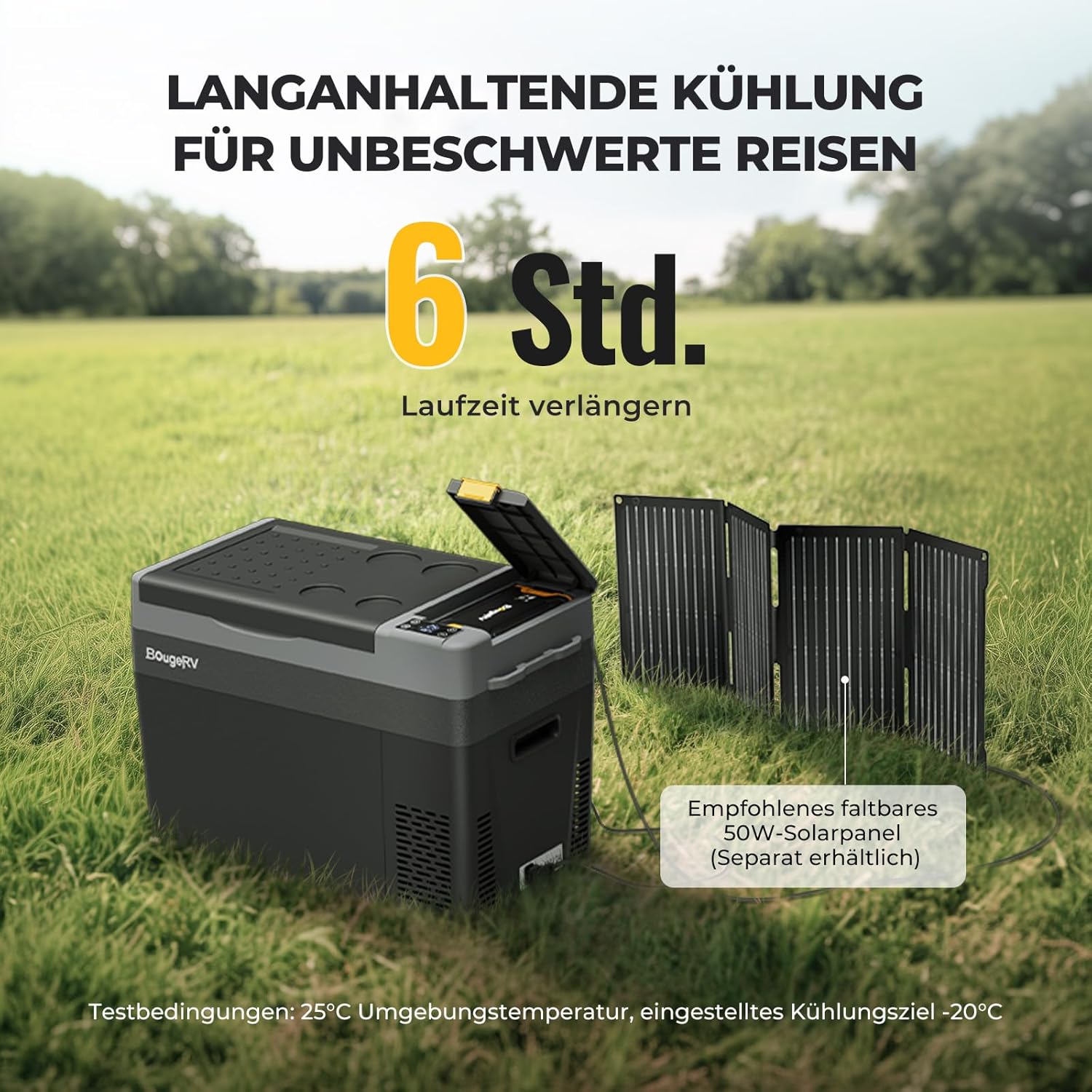 Detalle de BougeRV CRPRO Kompressor Kühlbox 12V mit 277Wh Akku – 29 Liter, tragbar, für Auto & Camping