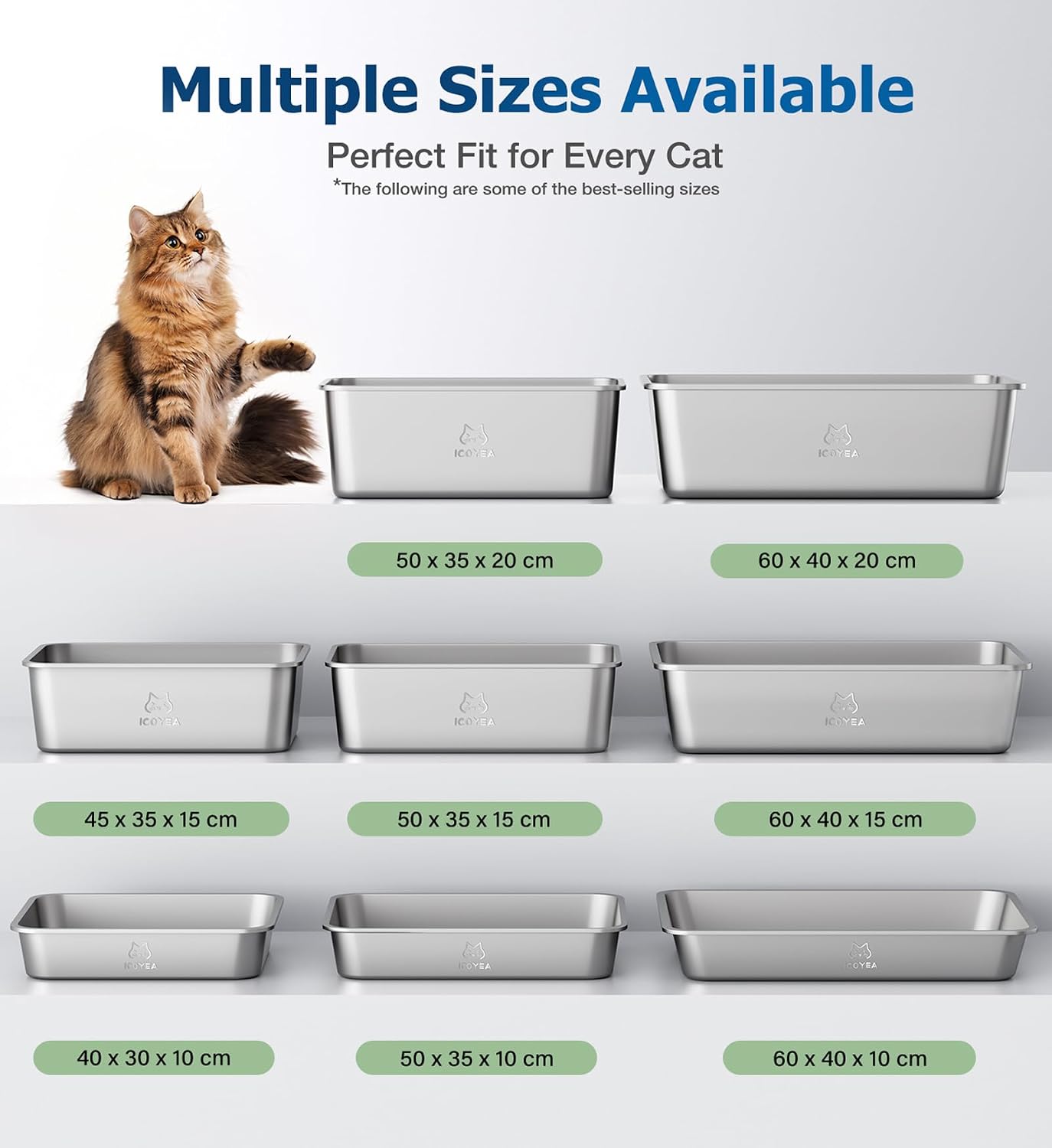 Detalle de Bac Litière en INOX pour Chats – 40×30×10 cm, antiadhérent et anti-odeurs