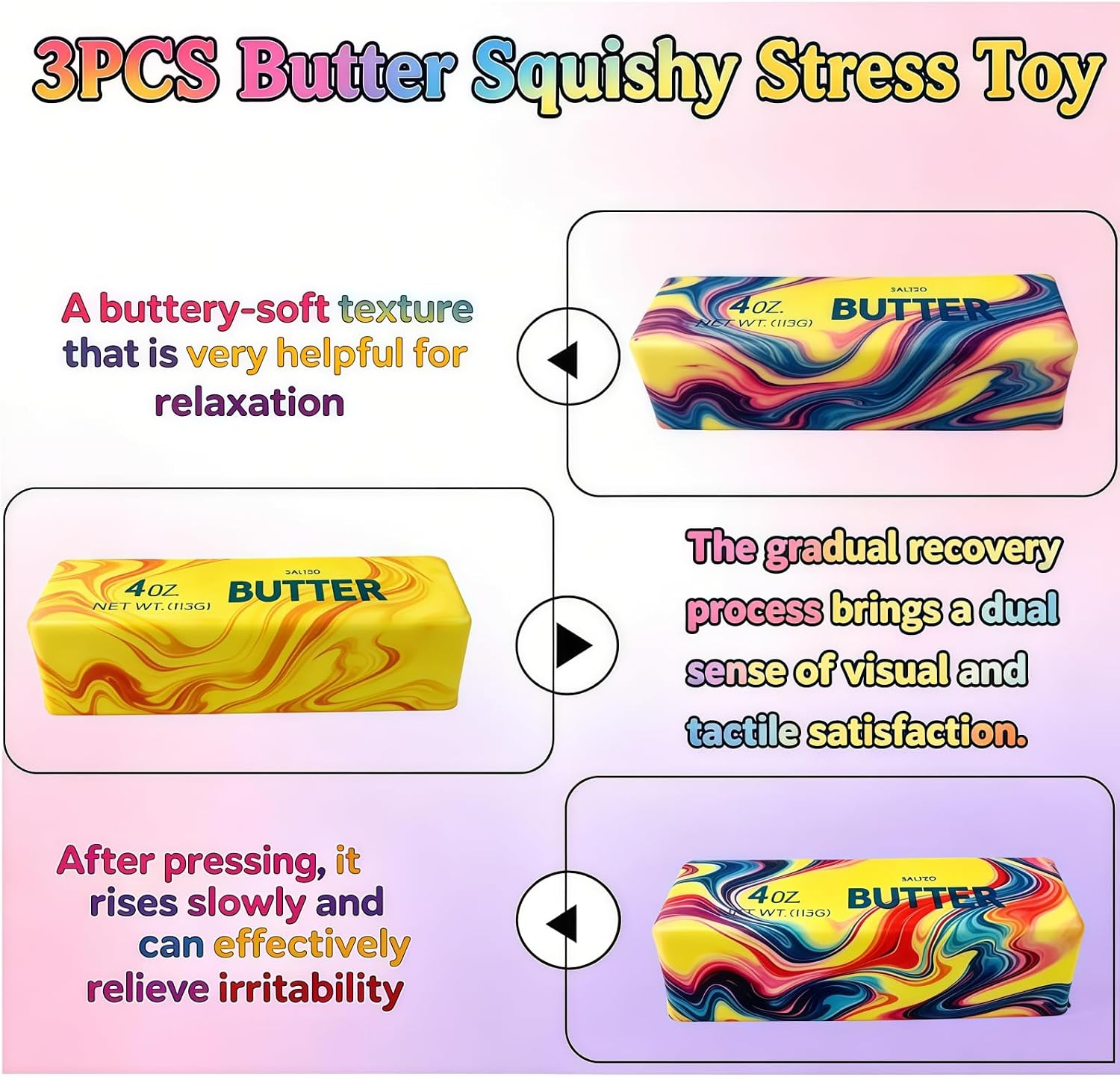 Thumbnail 4 de Squishy Butter Stick 3 Pcs Slow-Rising PU Fidget Toys in Assorted Colors
