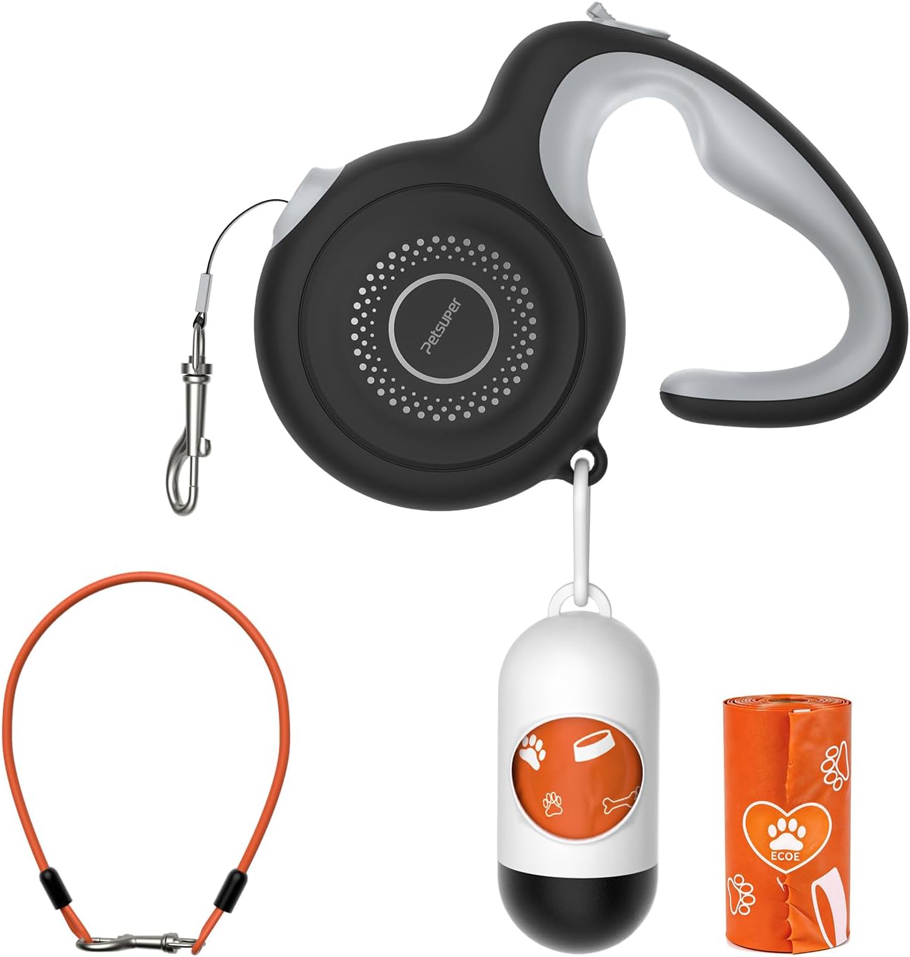 Imagen de Petsuper 3M Retractable Dog Lead: Chew-Proof Steel Cable, 12ft Total with Poop Bag Dispenser en OfertitasTOP
