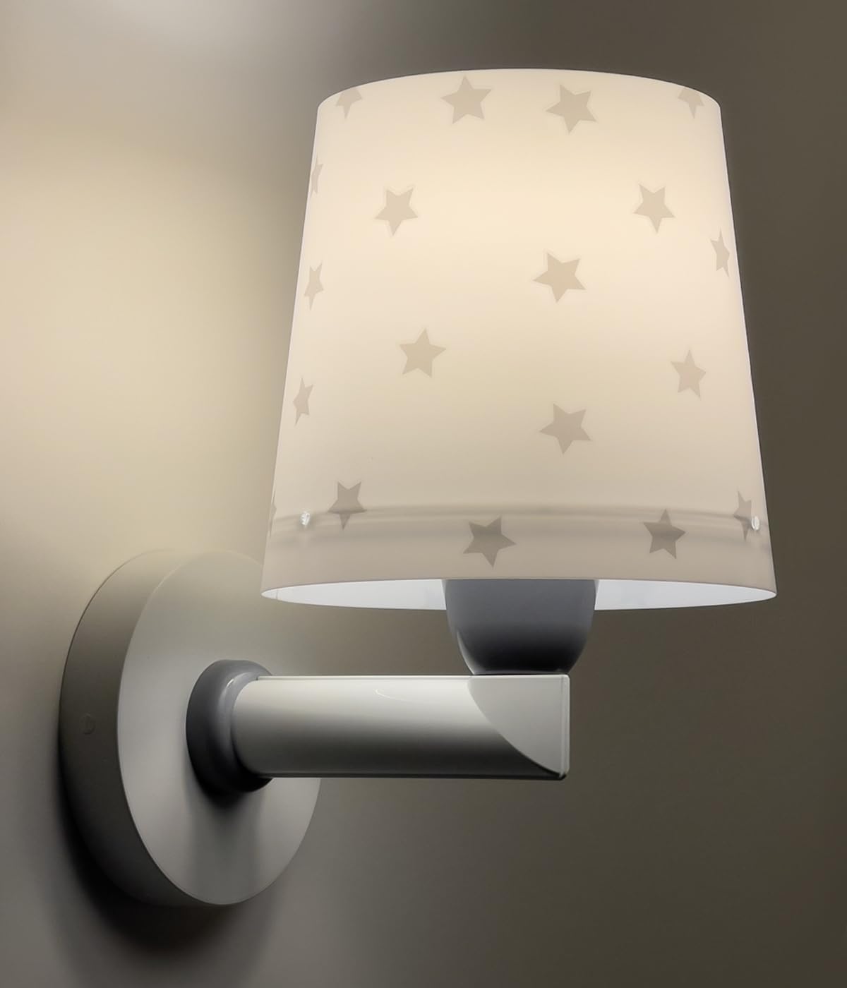 Detalle de Dalber Kinder Wandlampe Star Light – Sterne Weiß/Grau, E27, 1x15W, inkl. Kabeloption, Glühbirne nicht enthalten