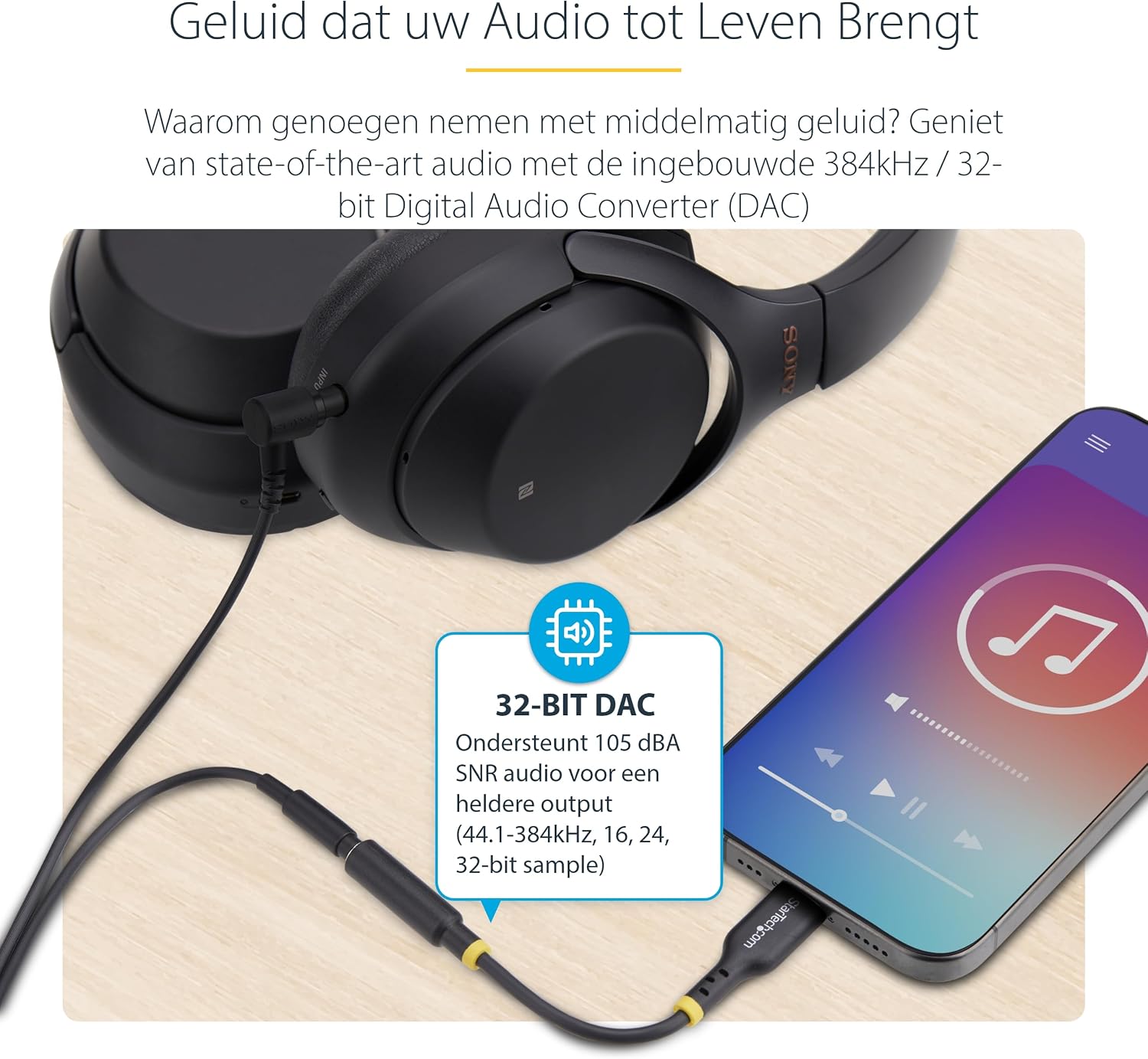 Detalle de StarTech USBCAUDIO2 USB-C-naar-3,5mm-TRRS-audioadapter met 32-bit-DAC