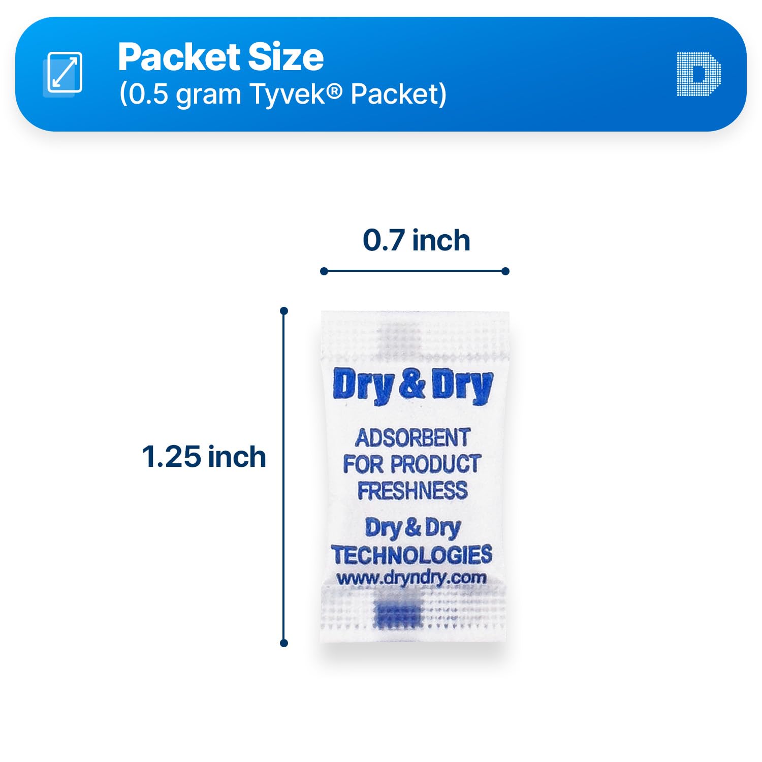 Detalle 2 de ドライ&ドライ DD0.5G50-TYVEK シリカゲル乾燥剤 0.5グラム・50パック、タイベック®製
