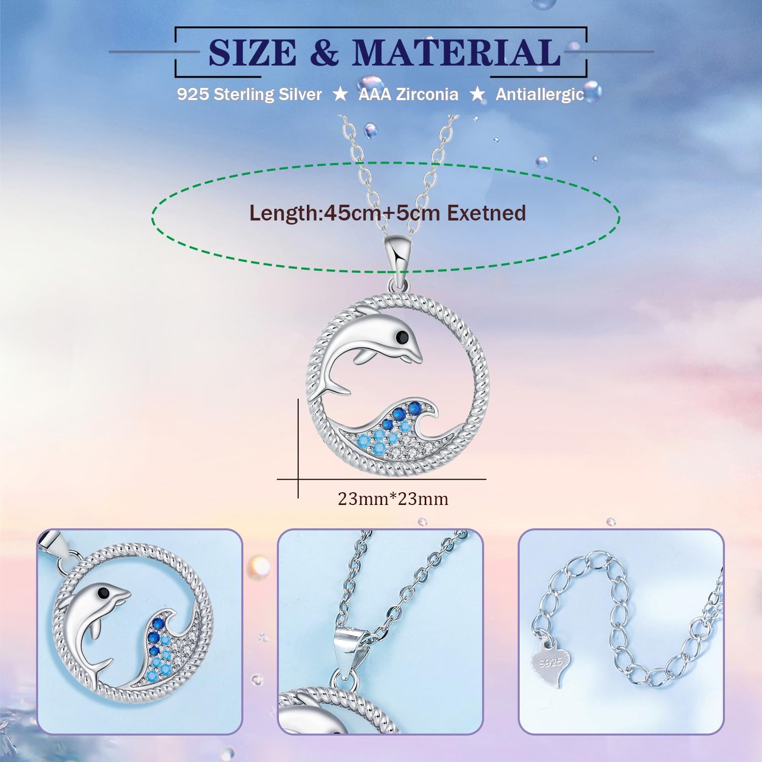 Thumbnail 5 de BerriBling Delphin Kette aus Sterling Silber 925 (verstellbar 45+5 cm) mit Tiermotiv