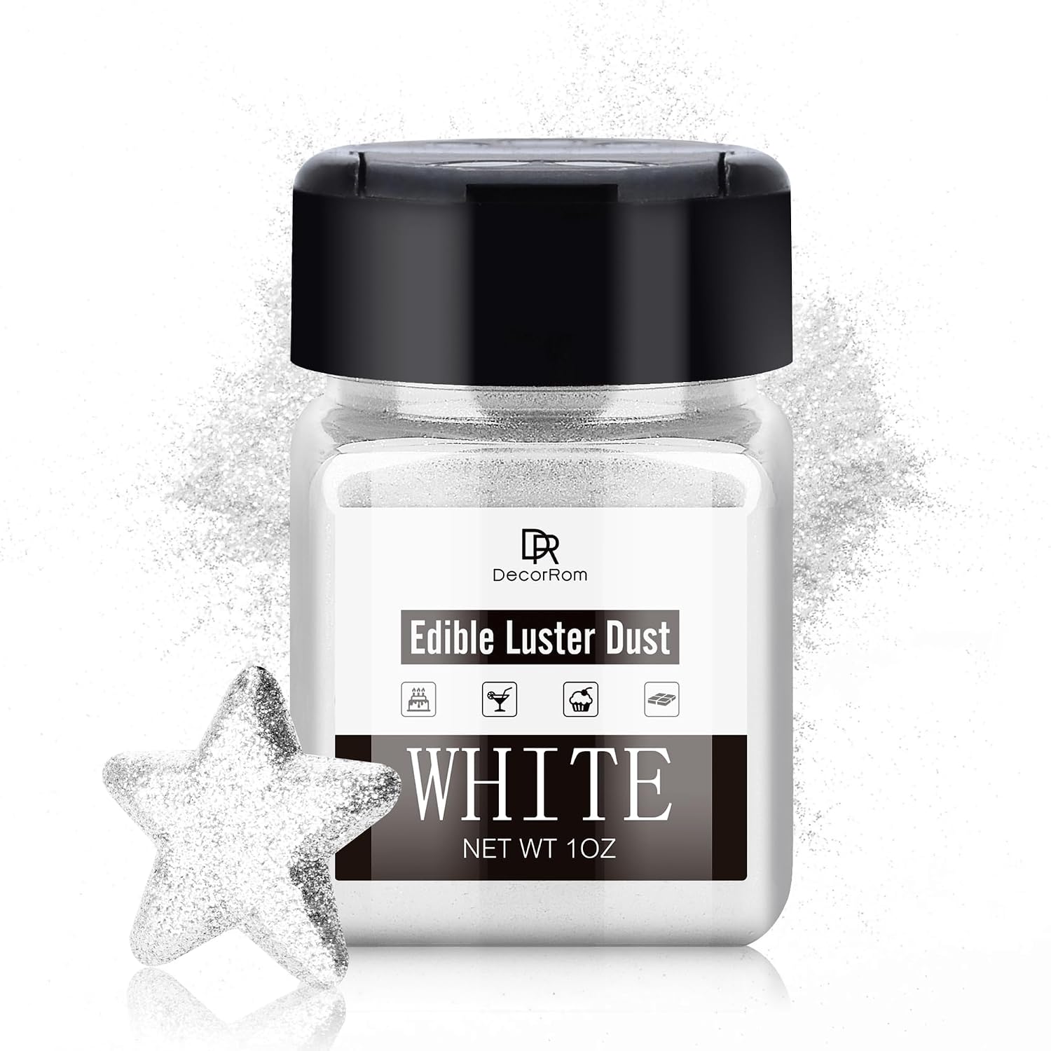 Essbarer Glitzer – 30 g essbarer Glitzerstaub (Weiß) für Torten, Getränke & Gebäck
