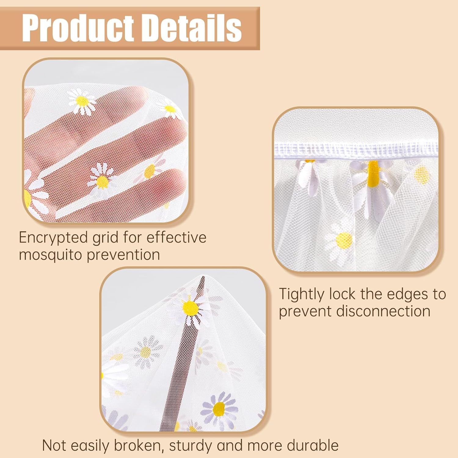 Thumbnail 2 de Mosquito Net for Stroller with Daisy Print – White Star