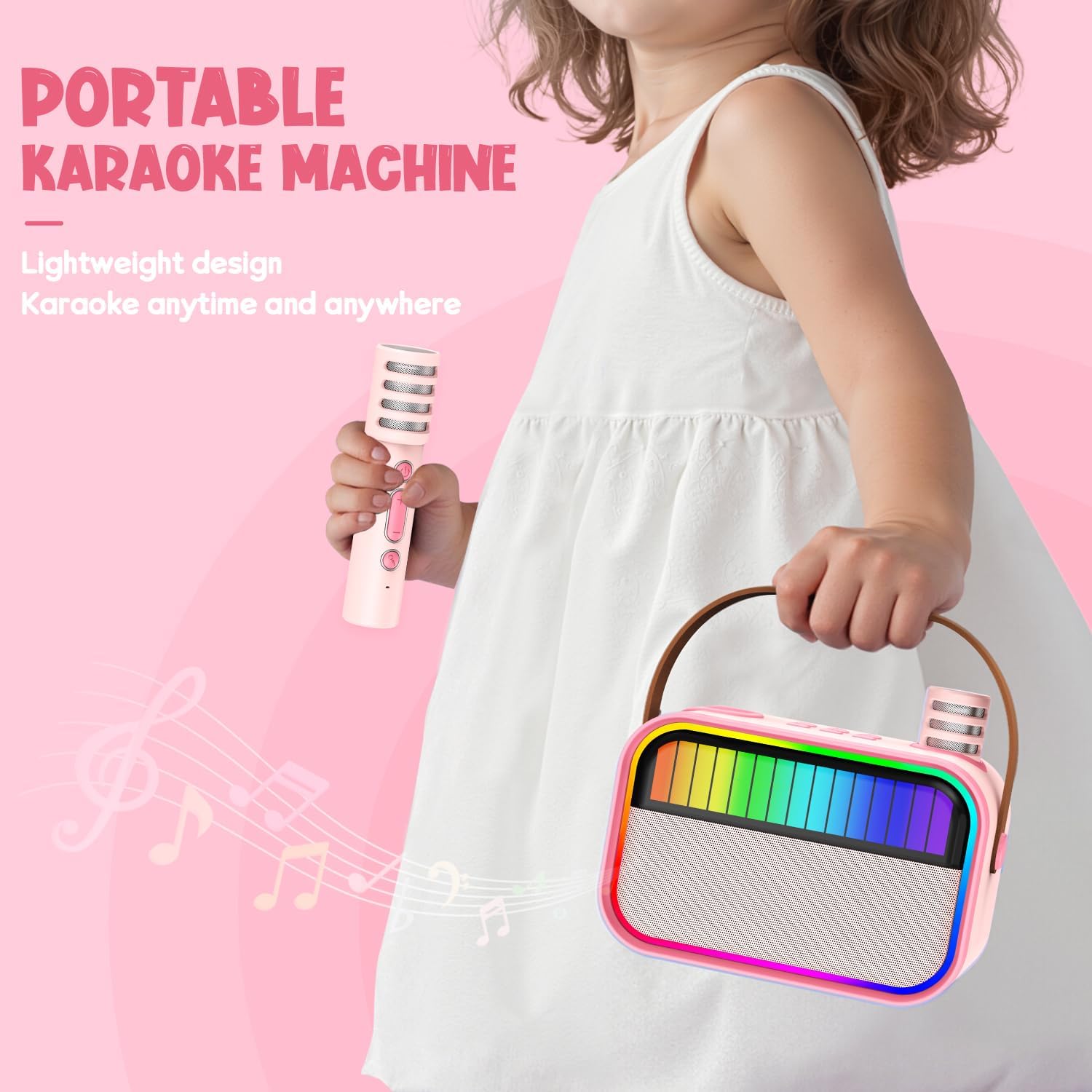 Thumbnail 2 de Ankuka Kids & Adults Karaoke Machine with Bluetooth Speaker and 2 Wireless Microphones (Pink)