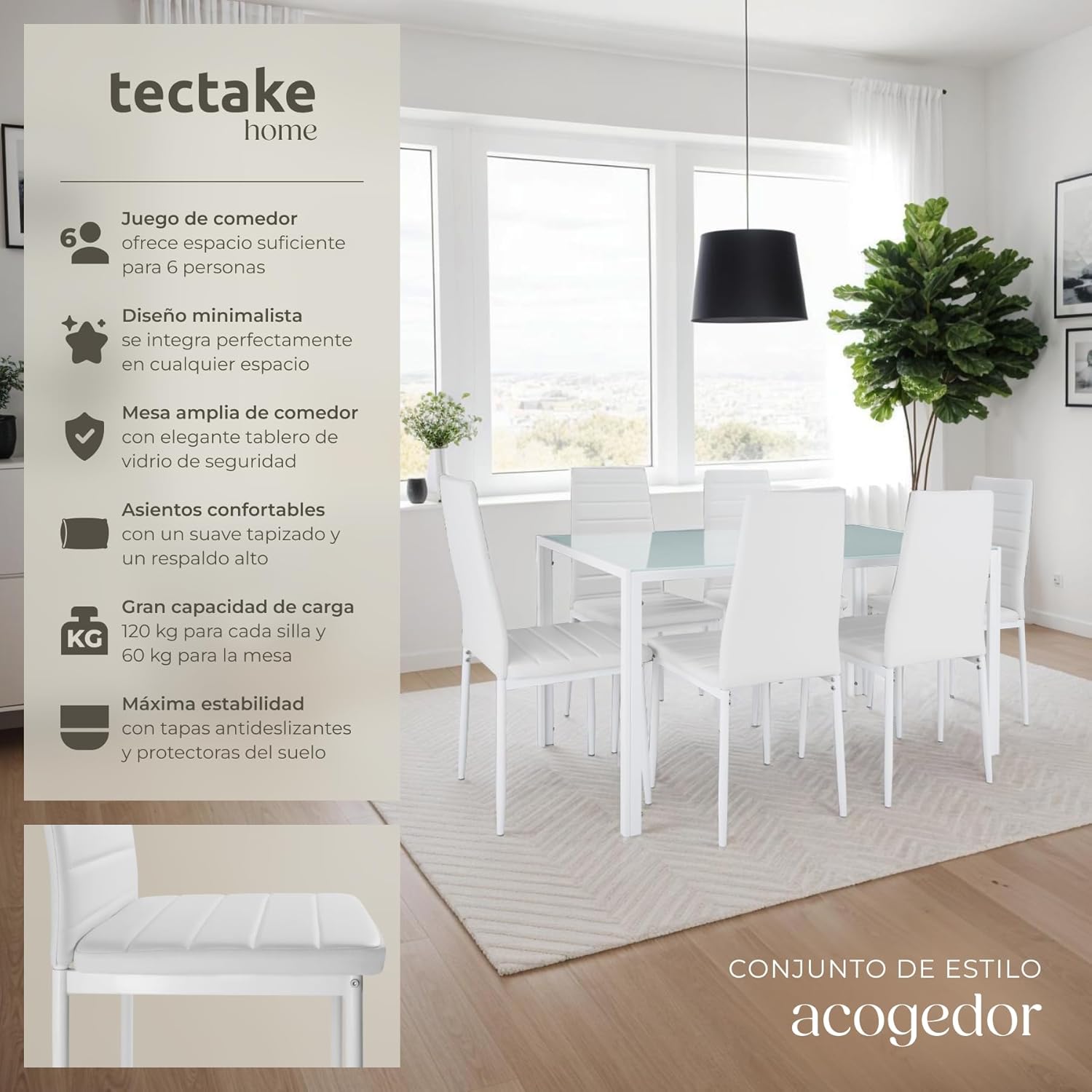 Thumbnail 1 de tectake® Conjunto de Mesa y 6 Sillas de comedor Blanco