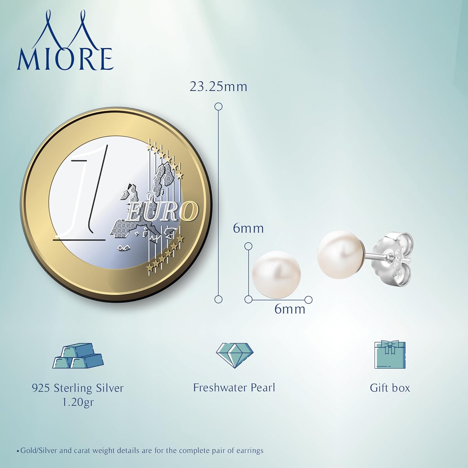 Thumbnail 2 de MIORE Boucles d’Oreilles en Argent Sterling 925 avec Perles de Culture d’Eau Douce – Clous d’Oreilles 6 mm