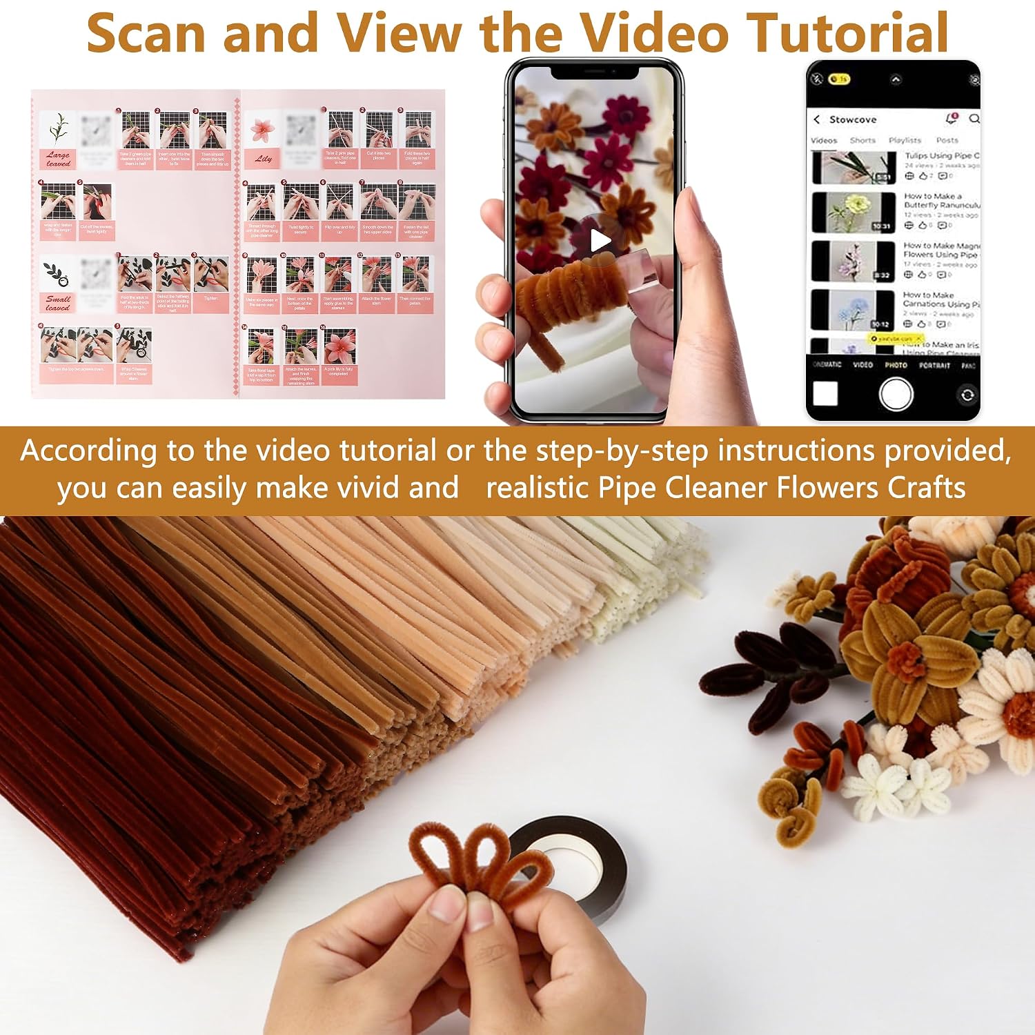 Detalle de Pipe Cleaners 600-Piece Flower Craft Kit with 6 Colours and Floral Accessories