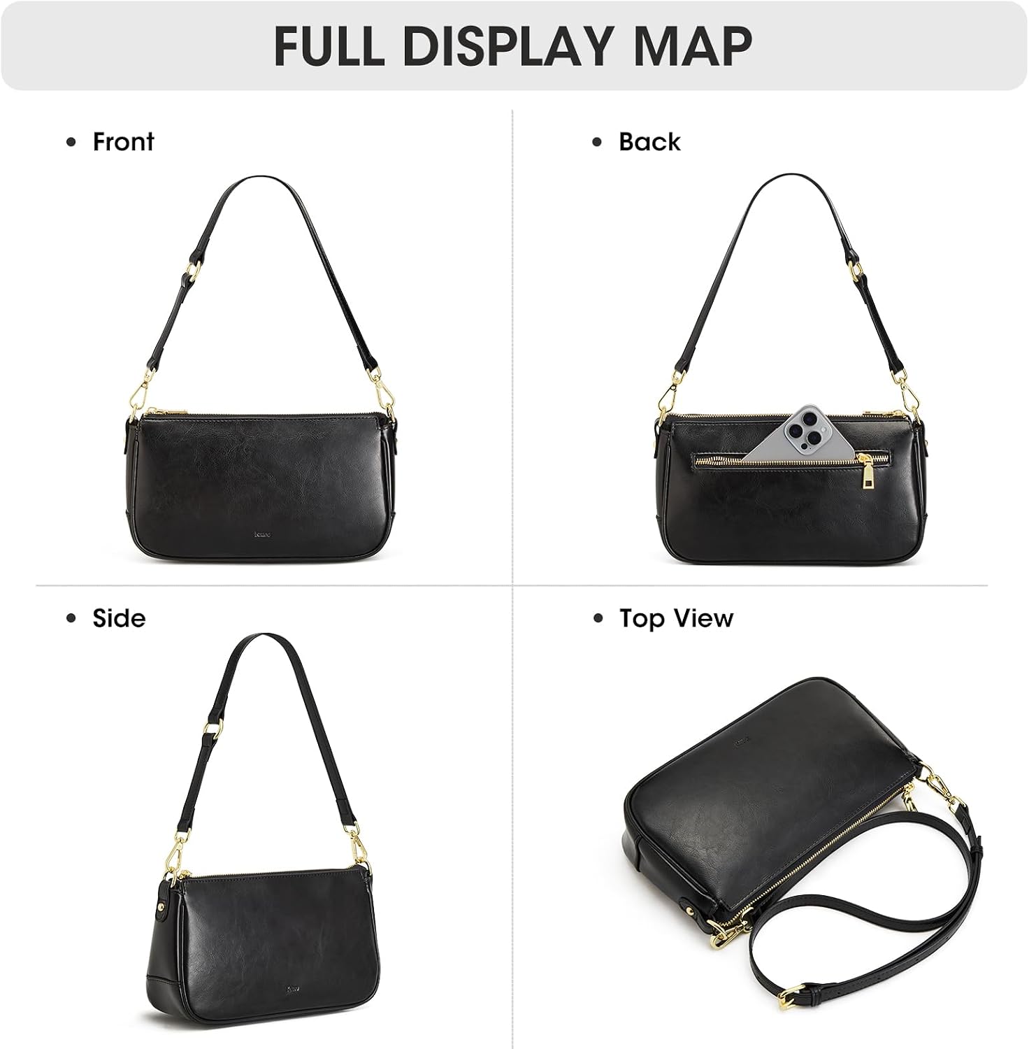 Thumbnail 6 de Kattee Sac à bandoulière en cuir pour femme – petit sac clair avec bandoulière amovible