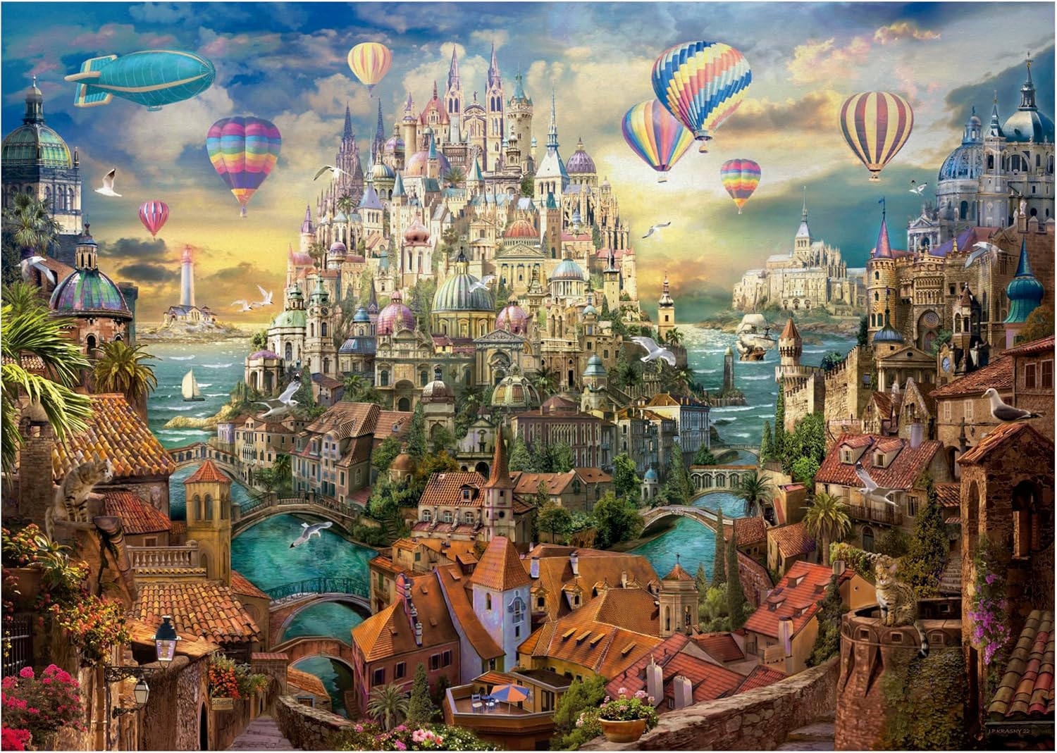Thumbnail 1 de Educa Puzzle 2000 pezzi per adulti “Città dei sogni” con colla FixPuzzle, 96 x 68 cm (da 14 anni)