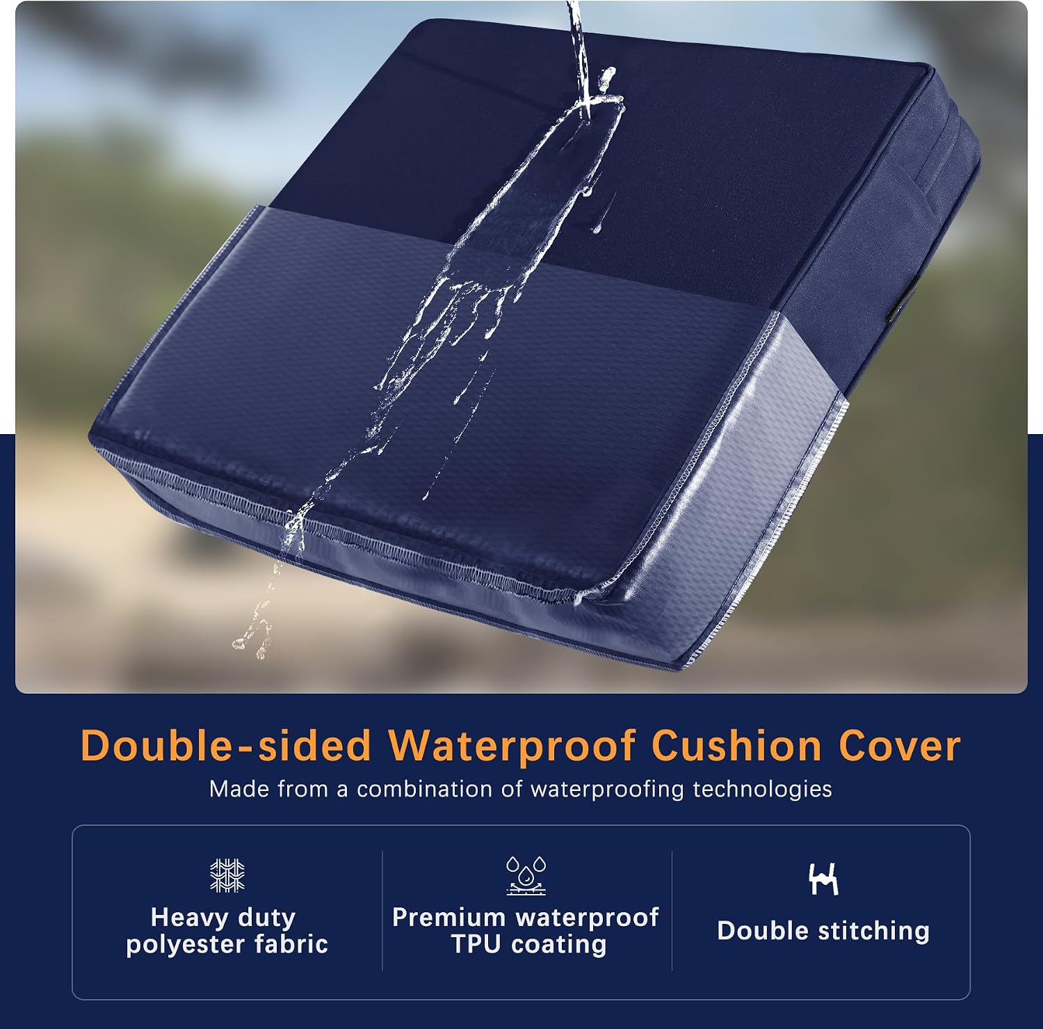 Thumbnail 3 de Favoyard 005 Outdoor Seat and Back Cushion Set, 22-Inch Blue, Waterproof