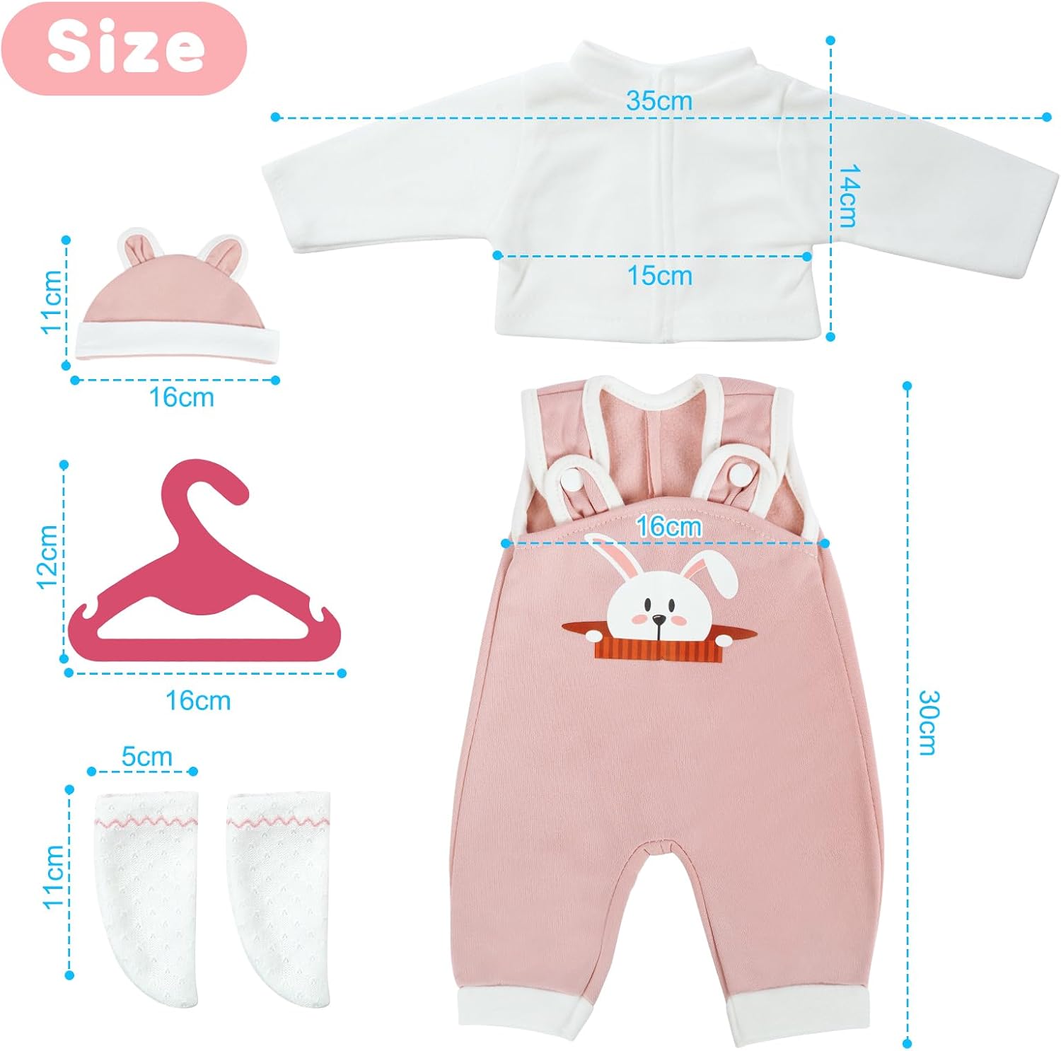 Thumbnail 2 de Aolso set vestiti per bambole New Born 35-45 cm con cappello e calzini (coniglietto rosa) — bambola non inclusa