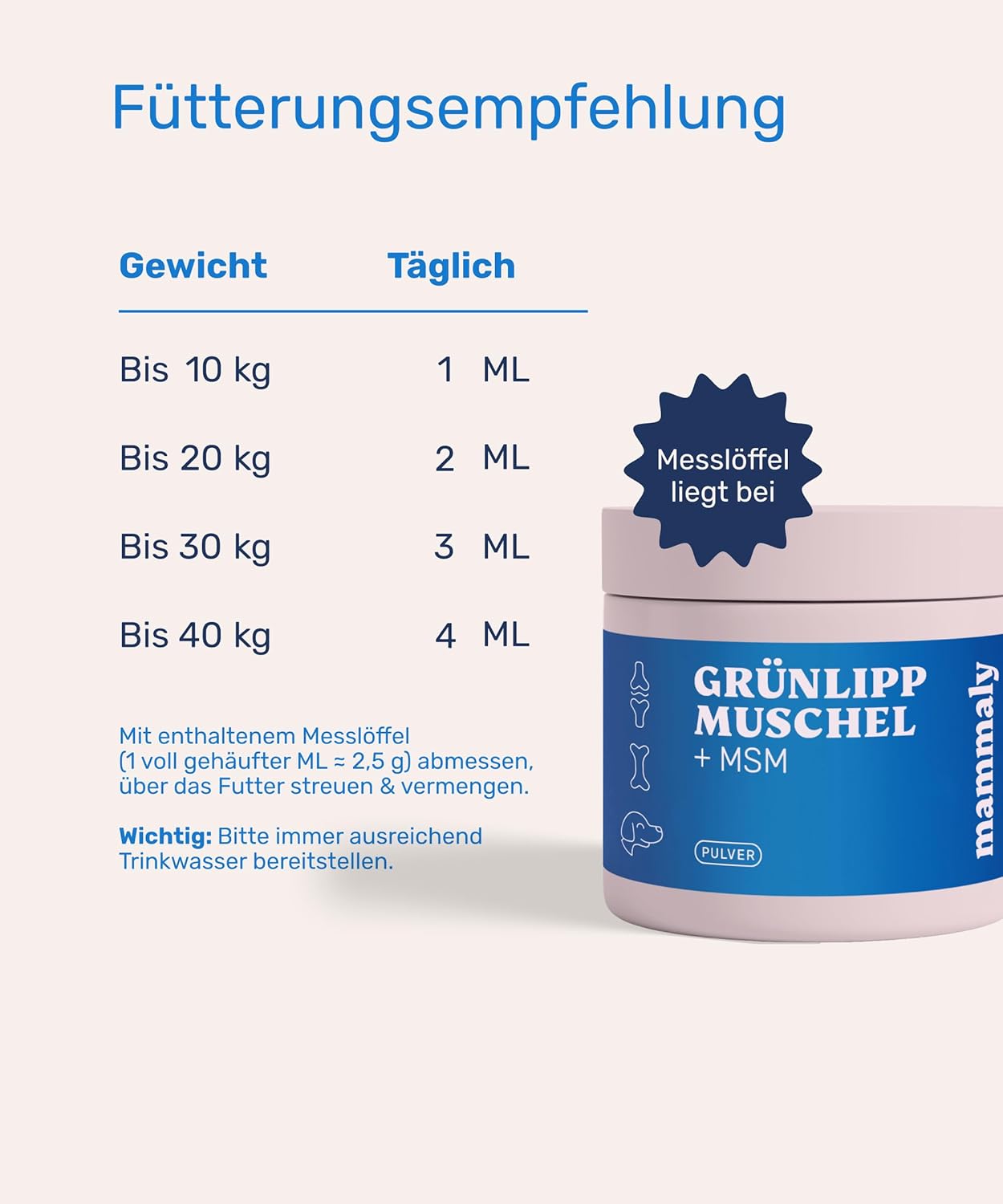 Detalle de Mammaly Gelenkpulver für Hunde – Grünlippmuschel- und MSM-Pulver, 150 g