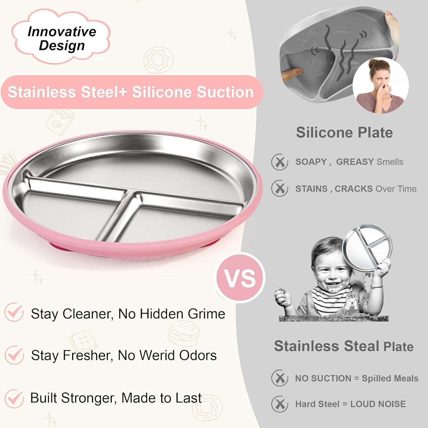 Detalle 1 de Bella's Friends Life 8-Inch Stainless Steel Toddler Plate with Silicone Suction Sleeve