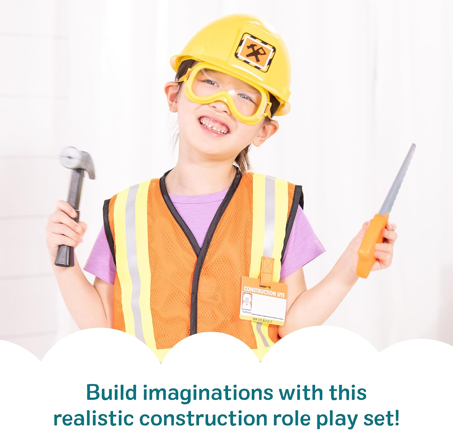 Thumbnail 5 de Melissa & Doug Construction Worker Role Play Costume Dress-Up Set (6 pcs) for kids 3–6