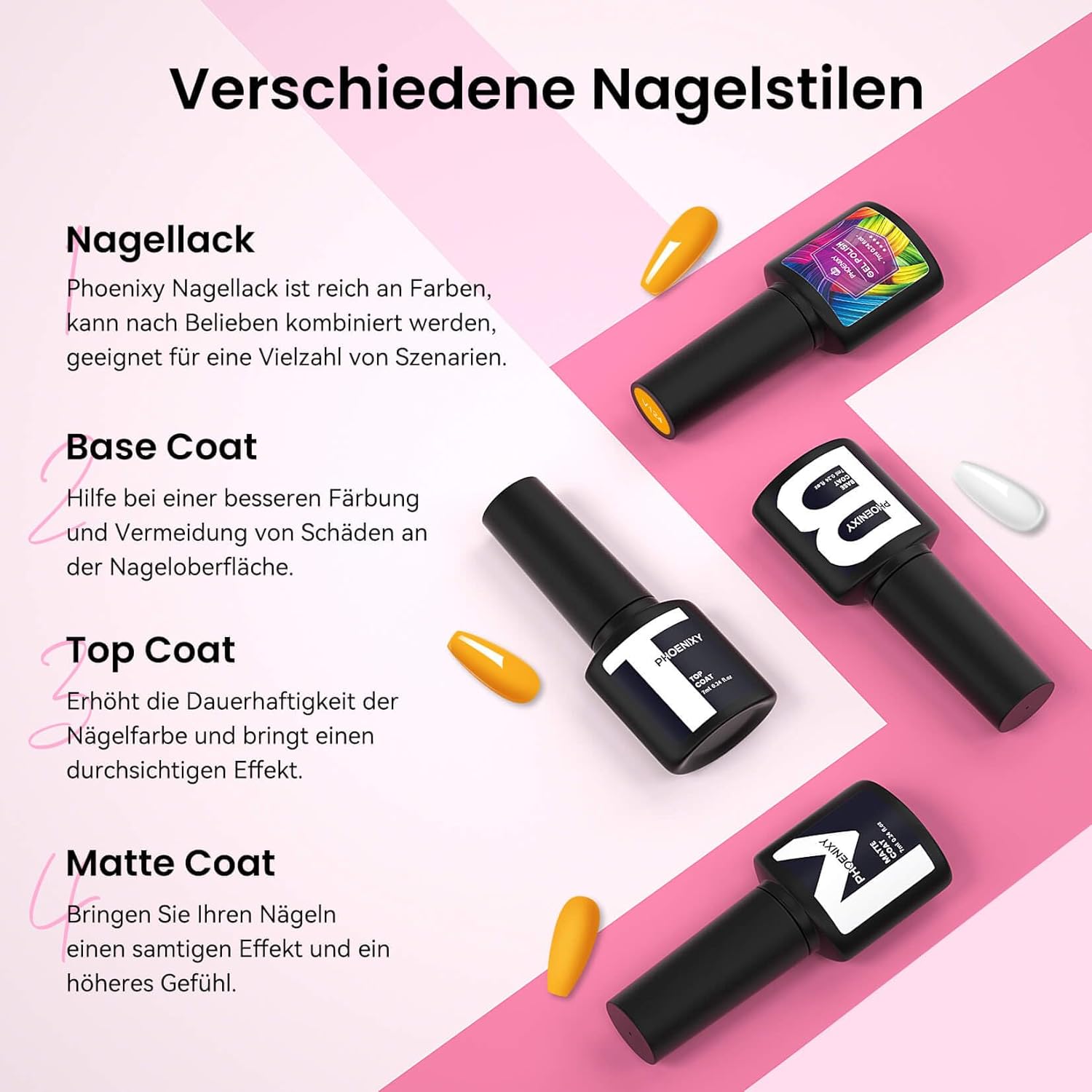 Thumbnail 6 de Phoenixy UV Nagellack-Set (24-teilig) mit 21 Farben, Base & glänzend/matt Decklack