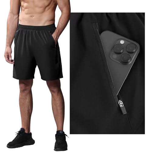 Detalle 2 de HMIYA Sporthose Herren Kurz mit Reißverschlusstasche – Schwarz, 5XL