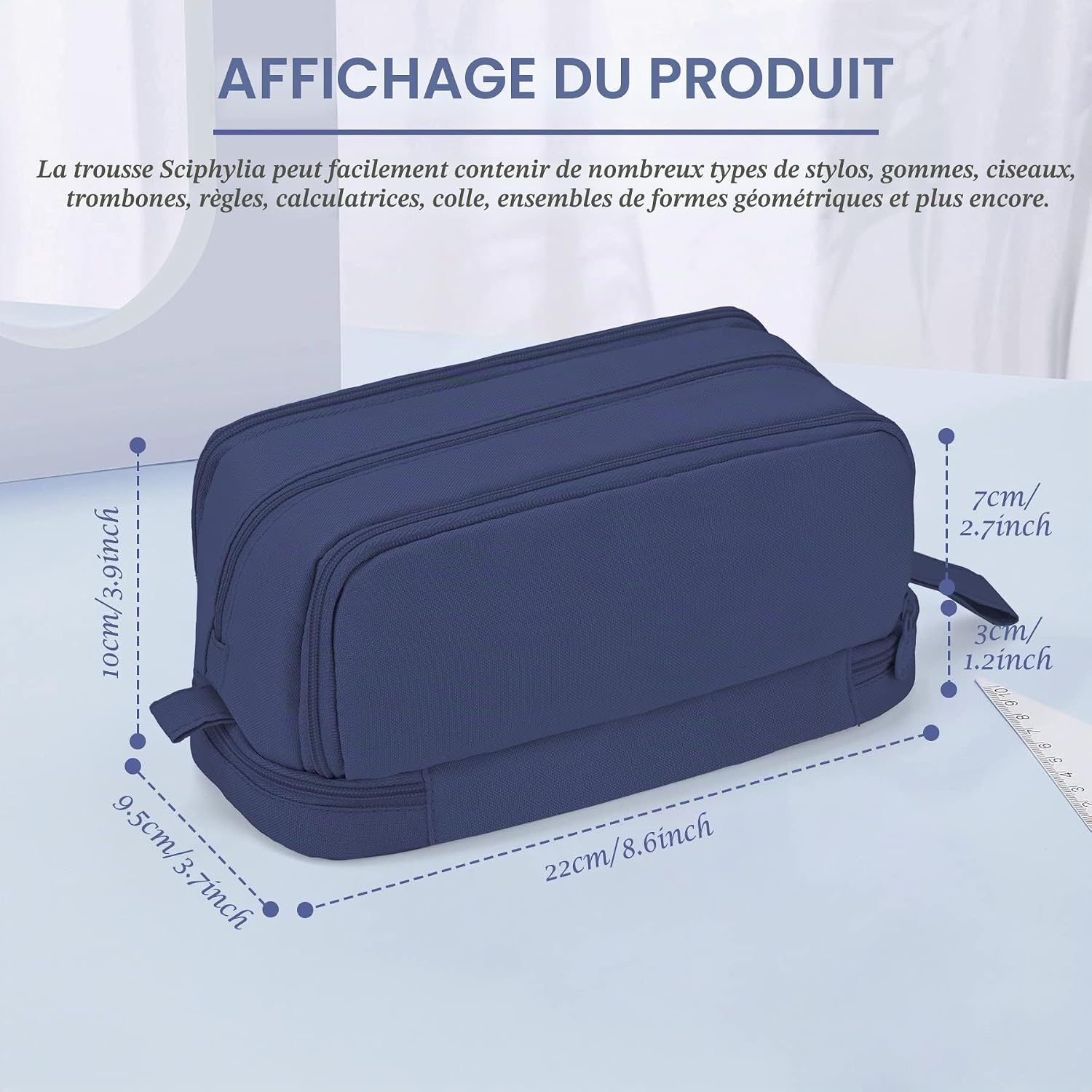 Thumbnail 1 de Sciphylia Trousse Scolaire Grande Capacité Bleu Foncé – Organisation optimisée pour stylos et accessoire
