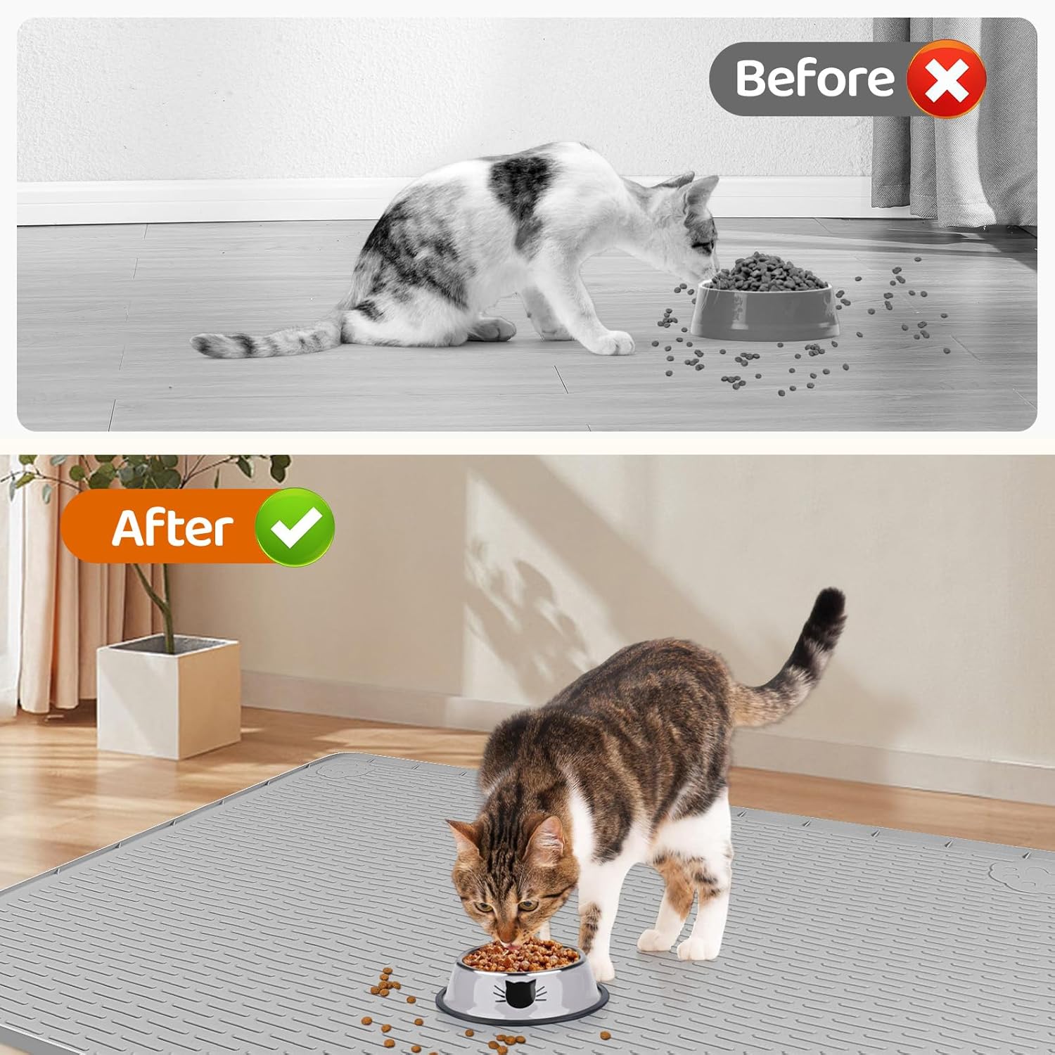 Thumbnail 3 de Bartuke Extra große Silikon-Futtermatte für Katzen 101 × 71 cm (Hellgrau)