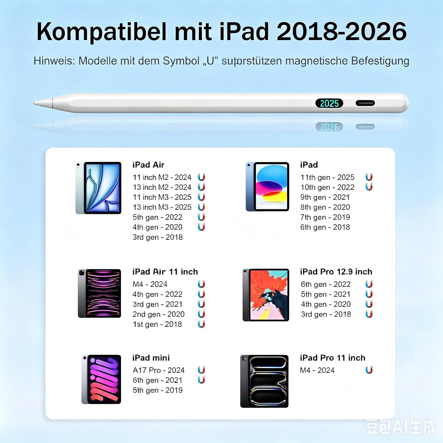 Thumbnail 6 de FOJOJO Stift für iPad (2025–2018) mit LED-Ladeanzeige – Pencil für iPad 11/13, Air, Pro und mini