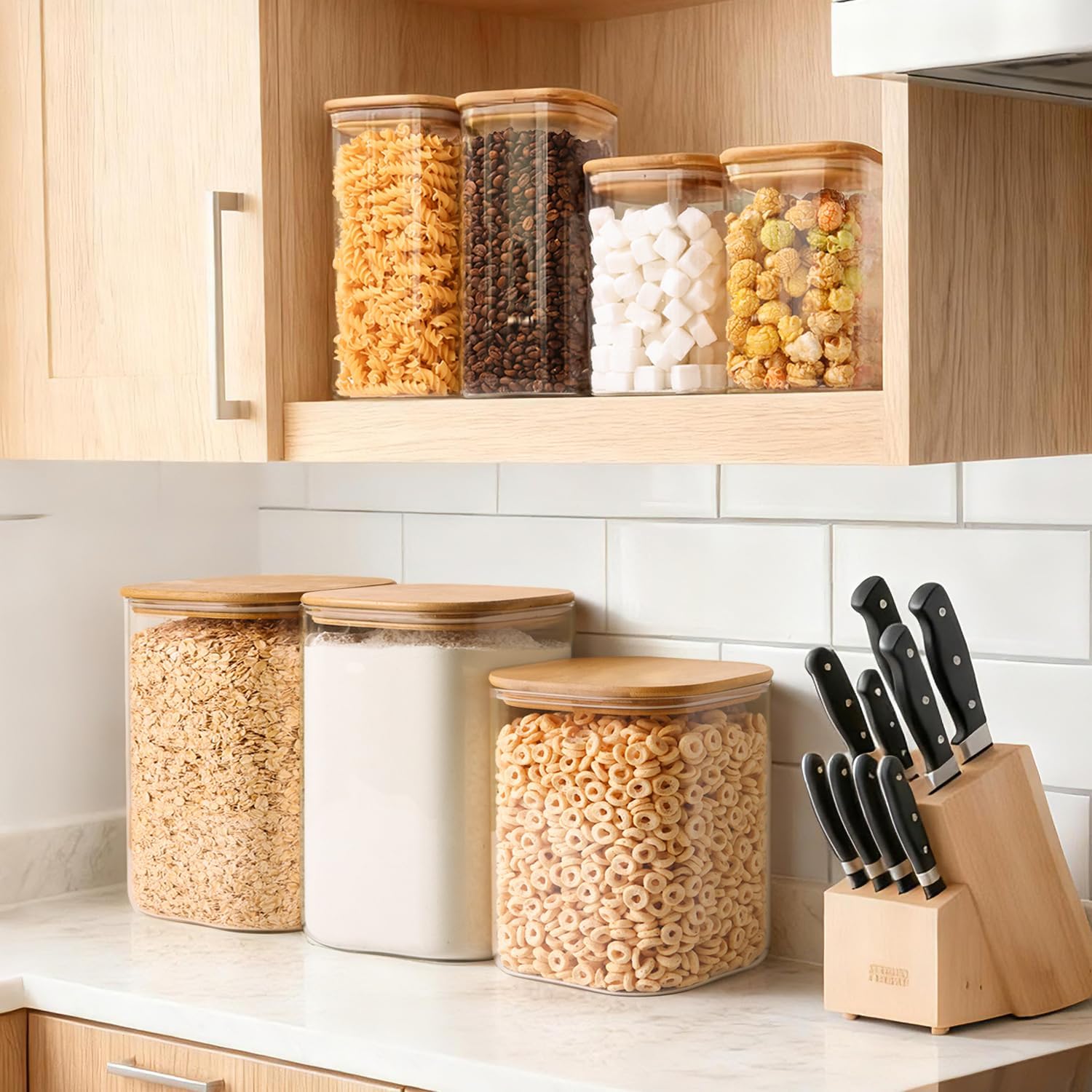 Thumbnail 5 de ComSaf 3.4 L Glass Storage Jar with Bamboo Lid, Square Borosilicate Canister