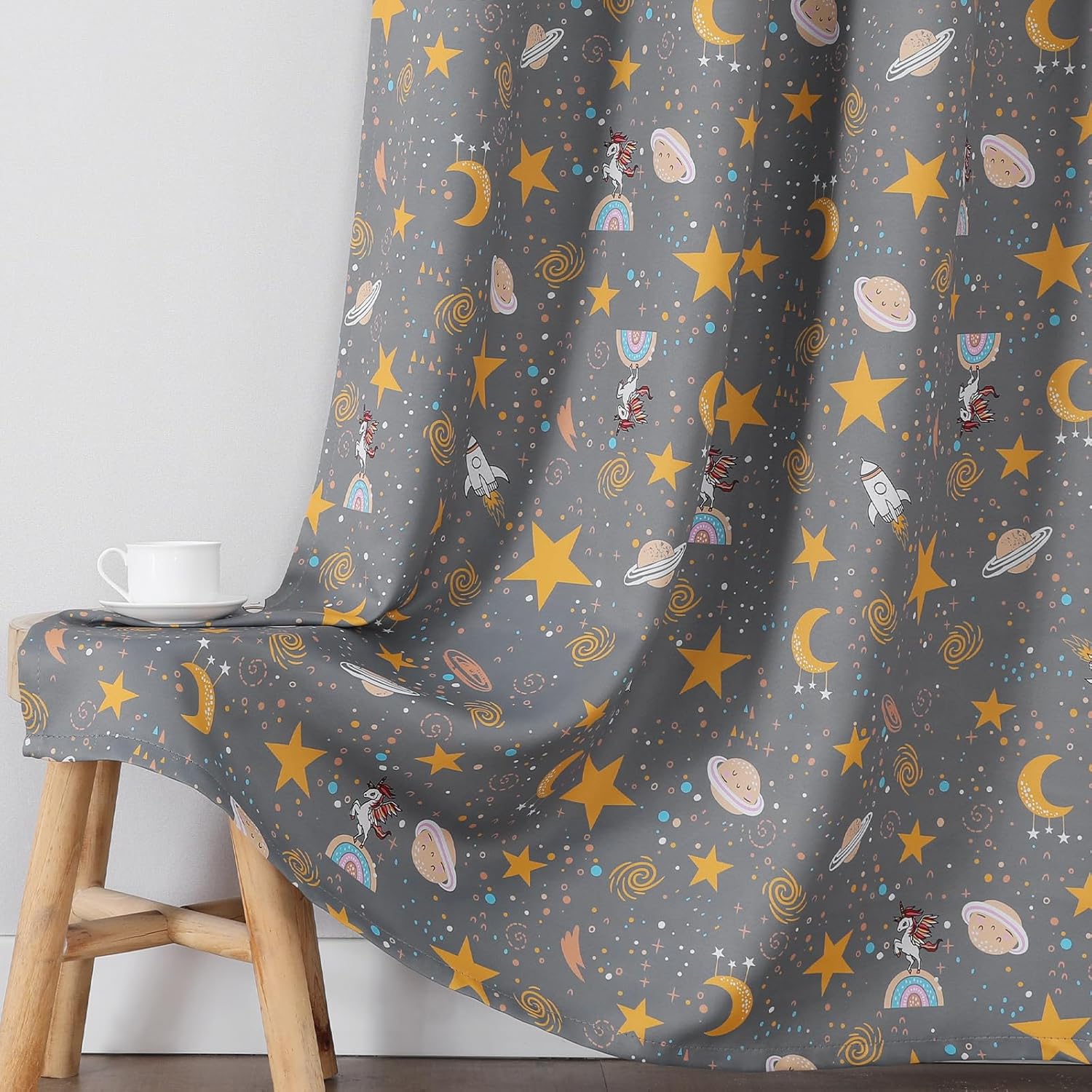 Thumbnail 5 de VEHEDE Unicorn Blackout Curtains – 2 Panels, 52x84 Inches, Grey Galaxy Kids Room