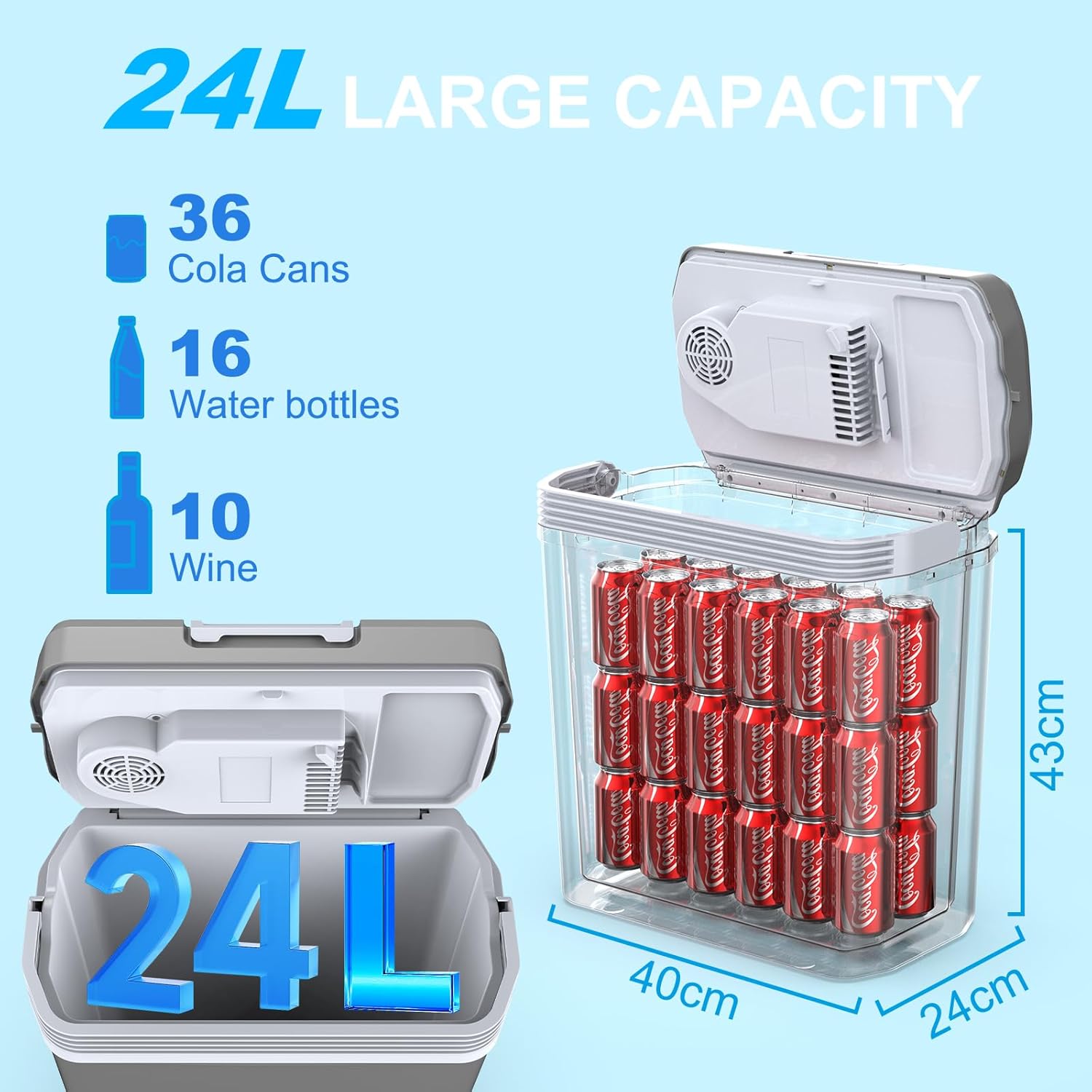 Detalle de Puremy 24 Liter Kühlbox – 2 in 1 Kühl- und Wärmfunktion für Auto & Zuhause (12V/230V)