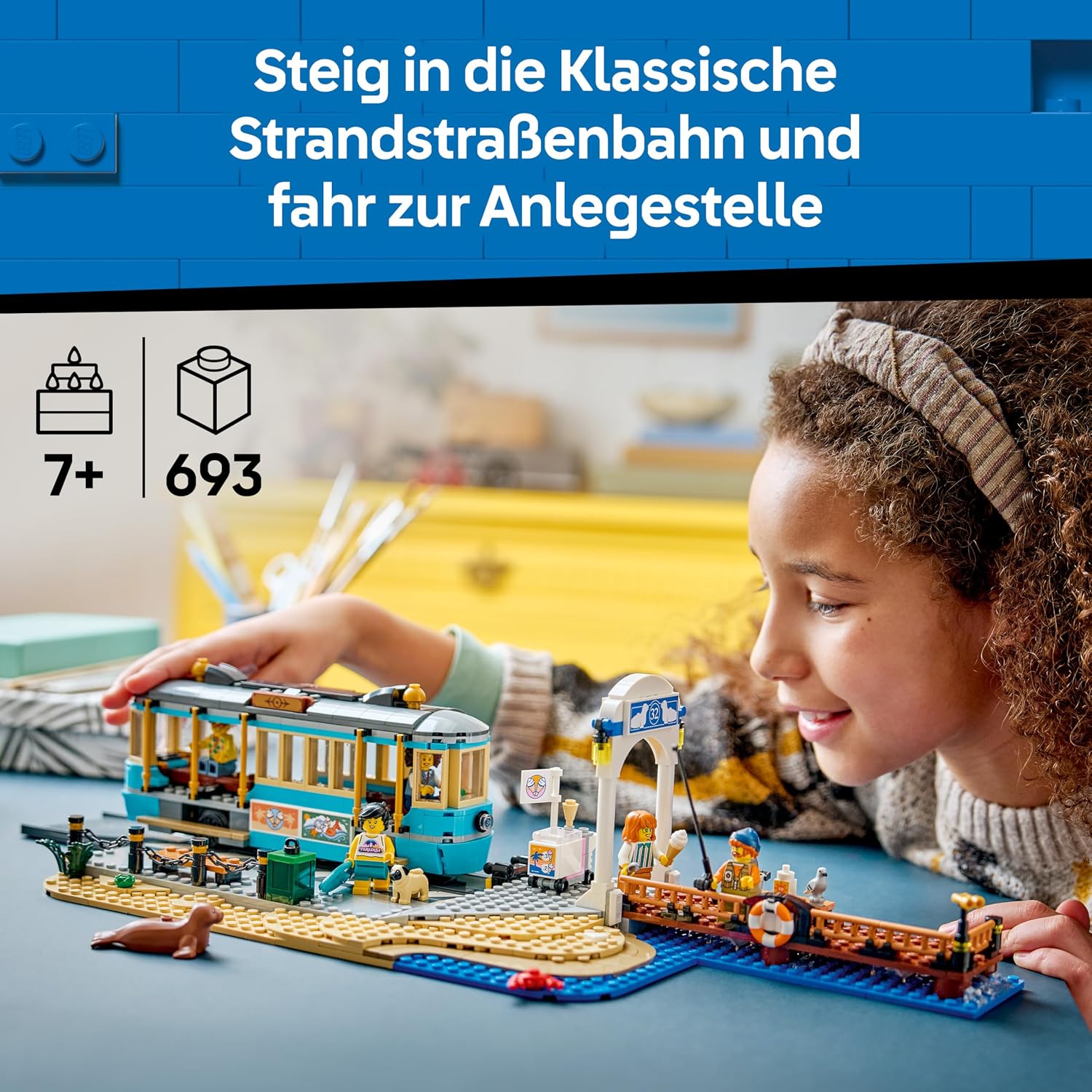 Thumbnail 2 de LEGO City Klassische Strandstraßenbahn 60506 – Spielset mit Bahn, Anlegestelle, Eiswagen, 5 Minifiguren und 5 Tierfiguren