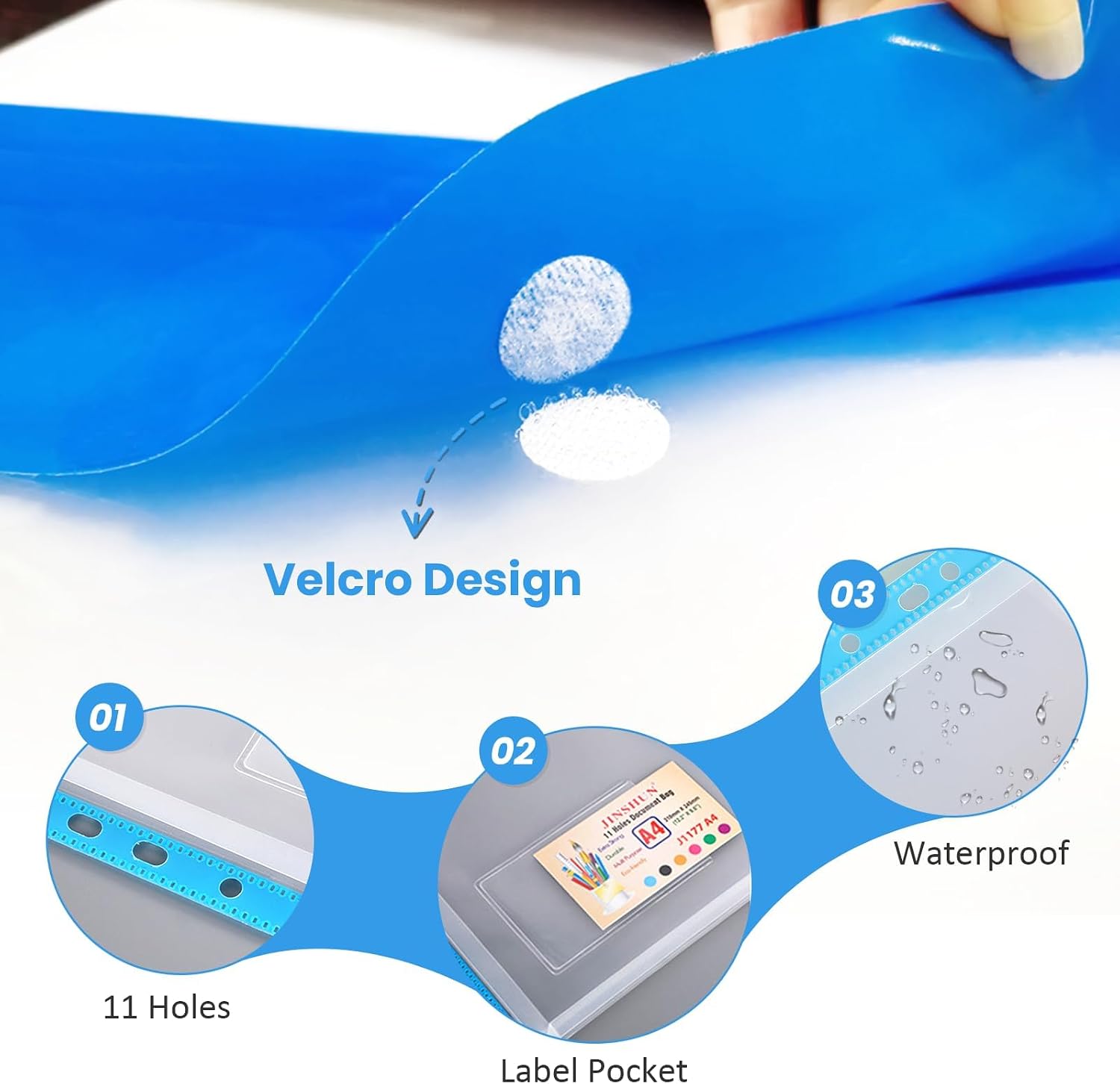 Thumbnail 3 de Surcotto A4 Punched Plastic Wallets – 24-Pack Expandable Pockets with Velcro and Label, 11-Hole Binder Compatible