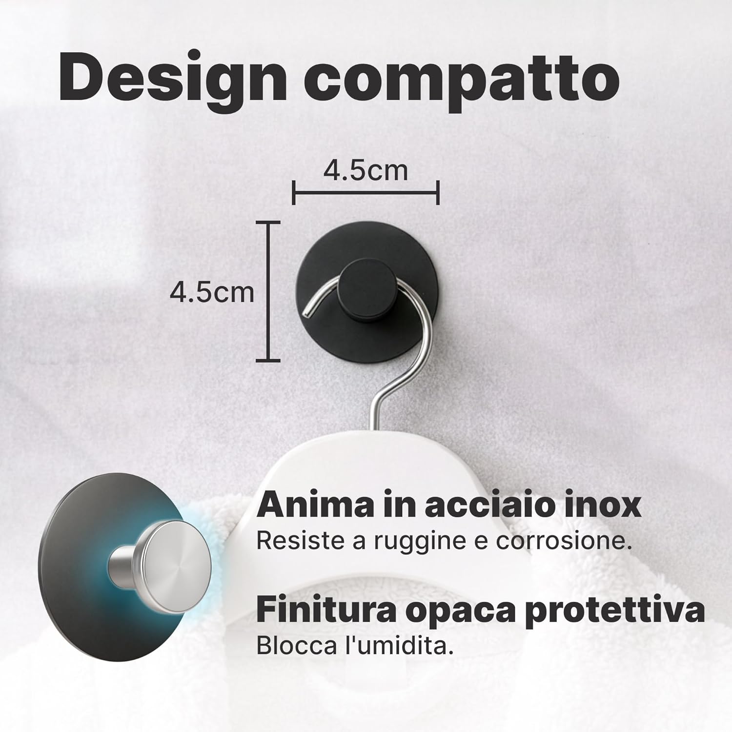 Detalle de Minismus Set 6 ganci adesivi da parete in acciaio inox – tenuta forte fino a 5 kg ciascuno, senza fori