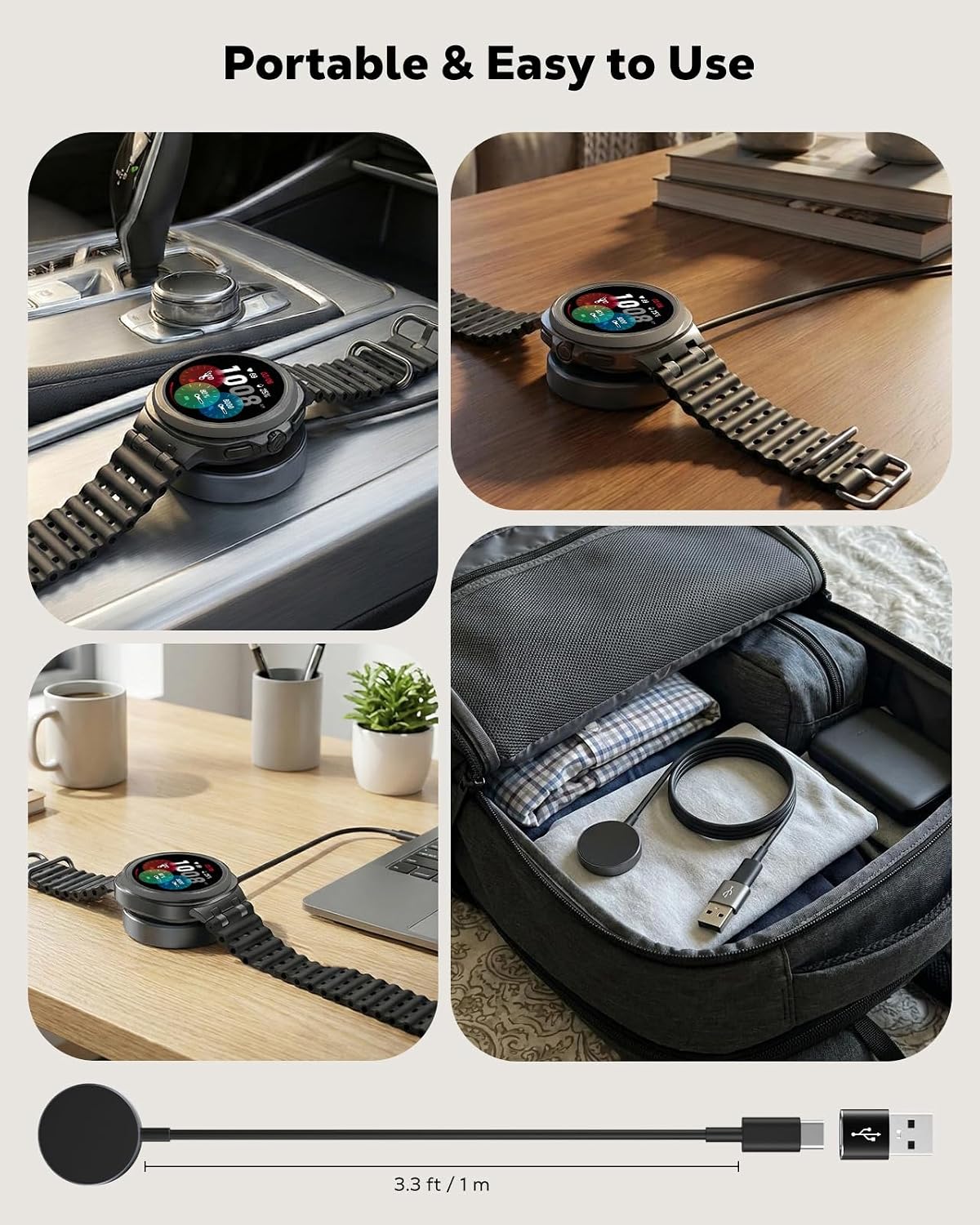 Detalle de Astorgos Supporto Magnetico USB-C/USB-A per Galaxy Watch – Caricatore Portatile e Sicuro
