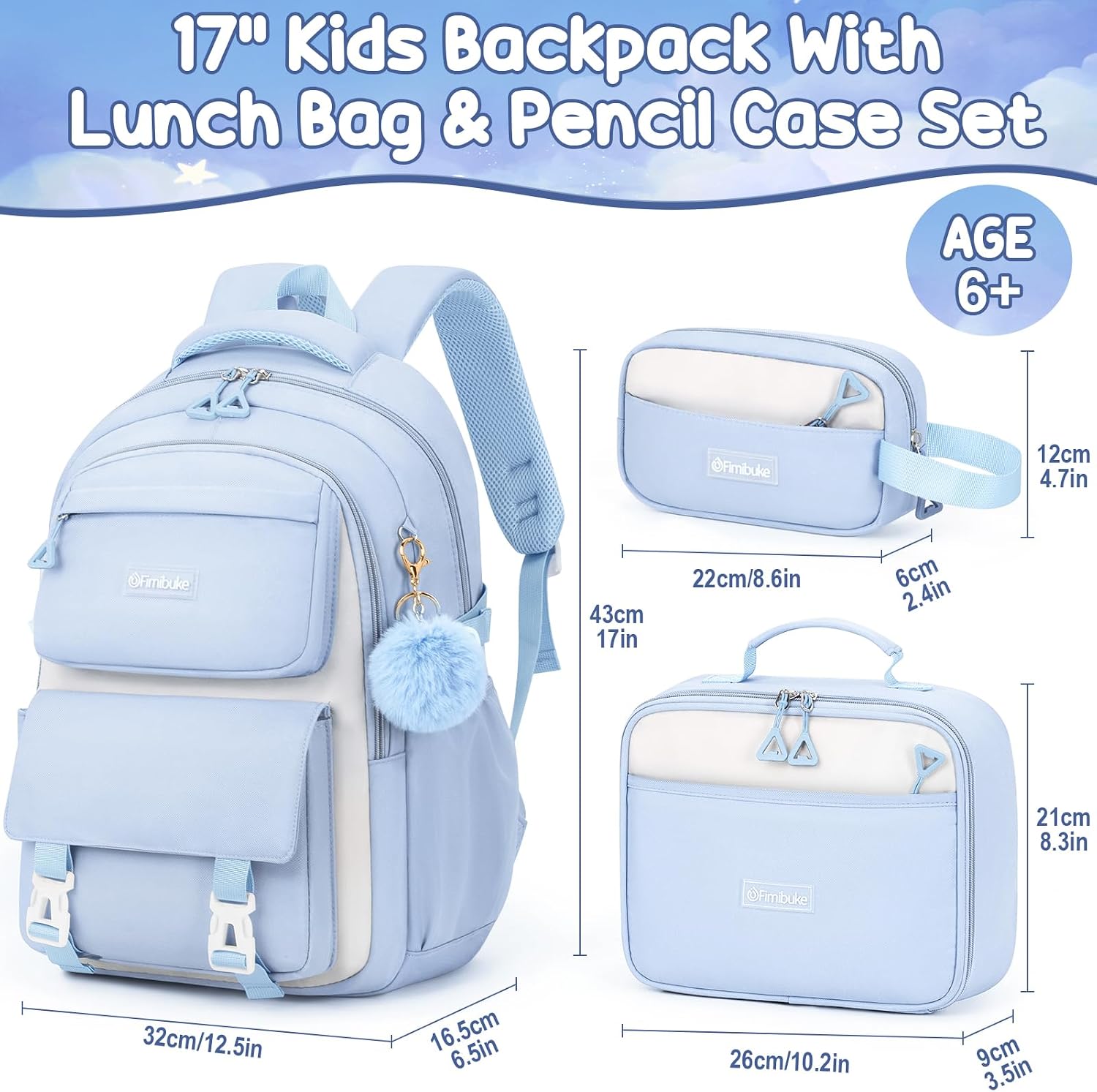 Detalle de Fimibuke 3-Piece Girls' Backpack Set: Waterproof School Bag, Insulated Lunch Box & Pencil Case
