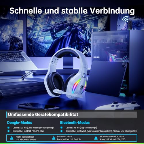 Detalle de Fachixy Wireless Gaming Headset – Klangstarker 50-mm-Treiber, kompatibel mit PS5, PS4, PC, Mac und Switch