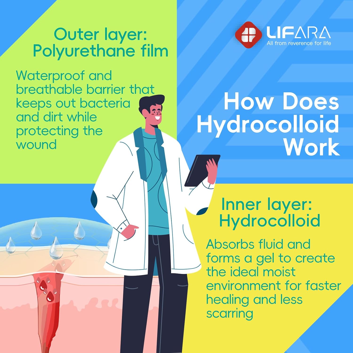Thumbnail 5 de LIFARA Medical-Grade Hydrocolloid Roll Wound Care (Cut-to-Size, Waterproof, Self-Adhesive) — 2 in x 16 ft