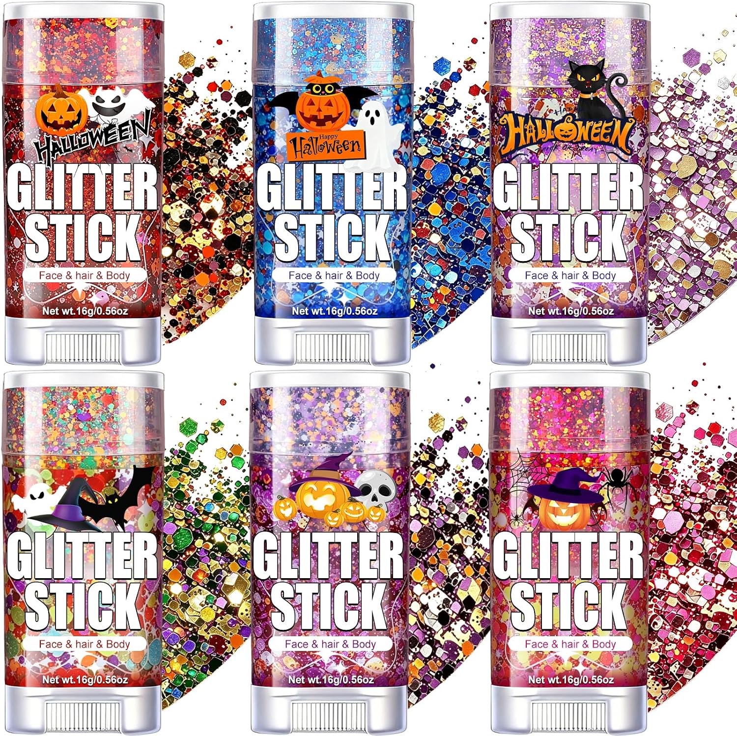 Detalle de AROIC Glitter Stick 6p-Halloween, 6-Color Face & Hair Glitter Set