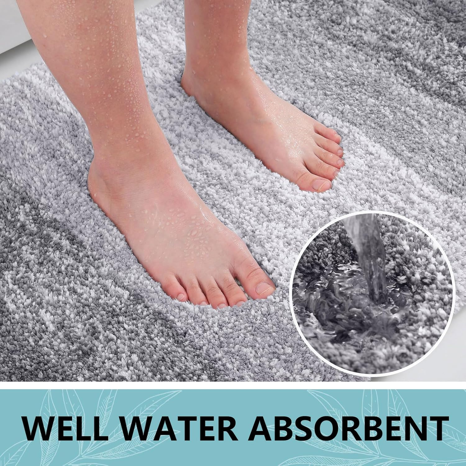 Thumbnail 2 de Arotive Microfiber Bathroom Rugs: Soft, Absorbent, Non-Slip 30x20 Grey Shaggy Mat
