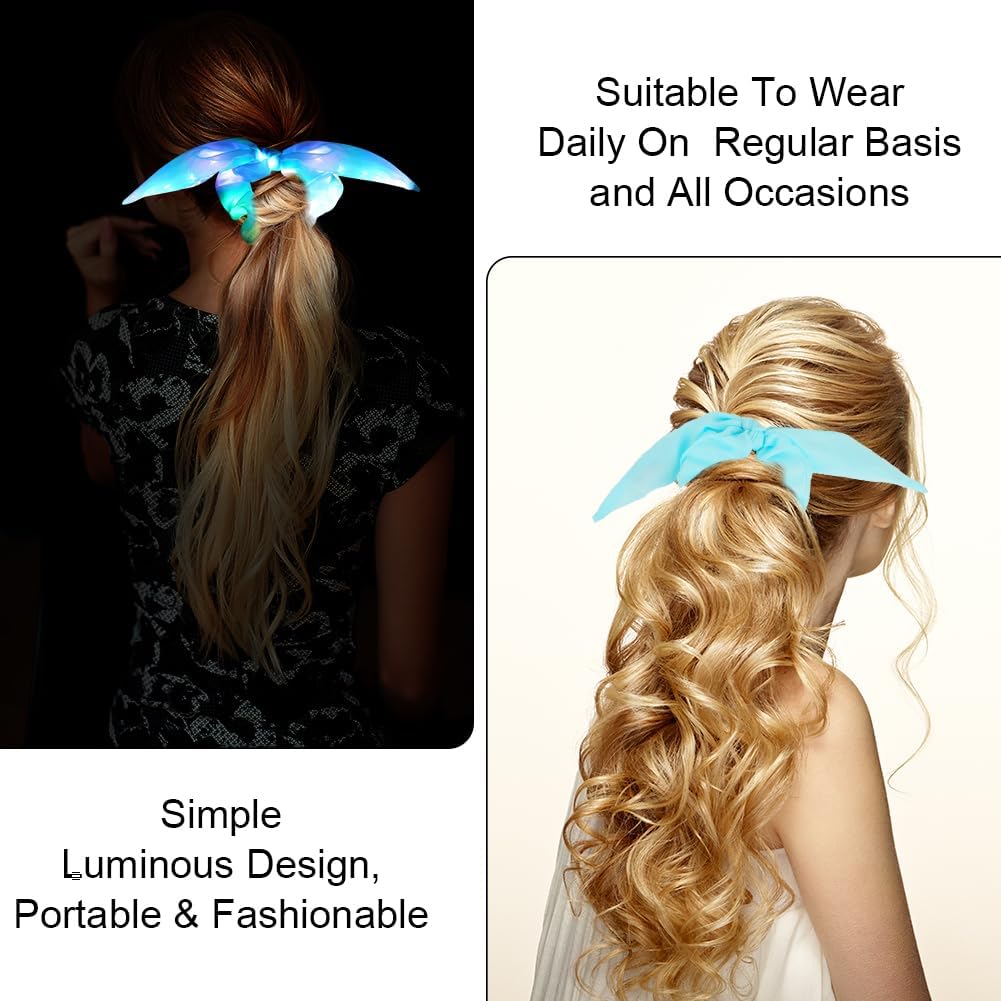 Detalle de URAQT Scrunchies LED da donna con orecchie di coniglio, copricapo luminoso a modalità flash