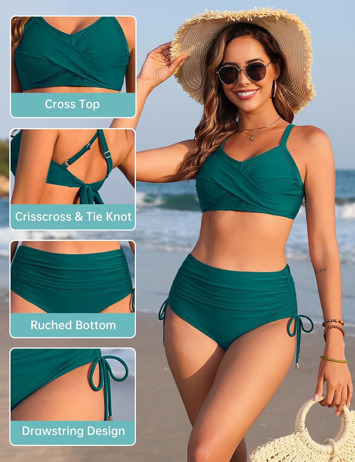 Detalle 2 de Nadeer Damen Bikini Set mit V-Ausschnitt, High Waist & Push-up-Effekt (2-teilig)