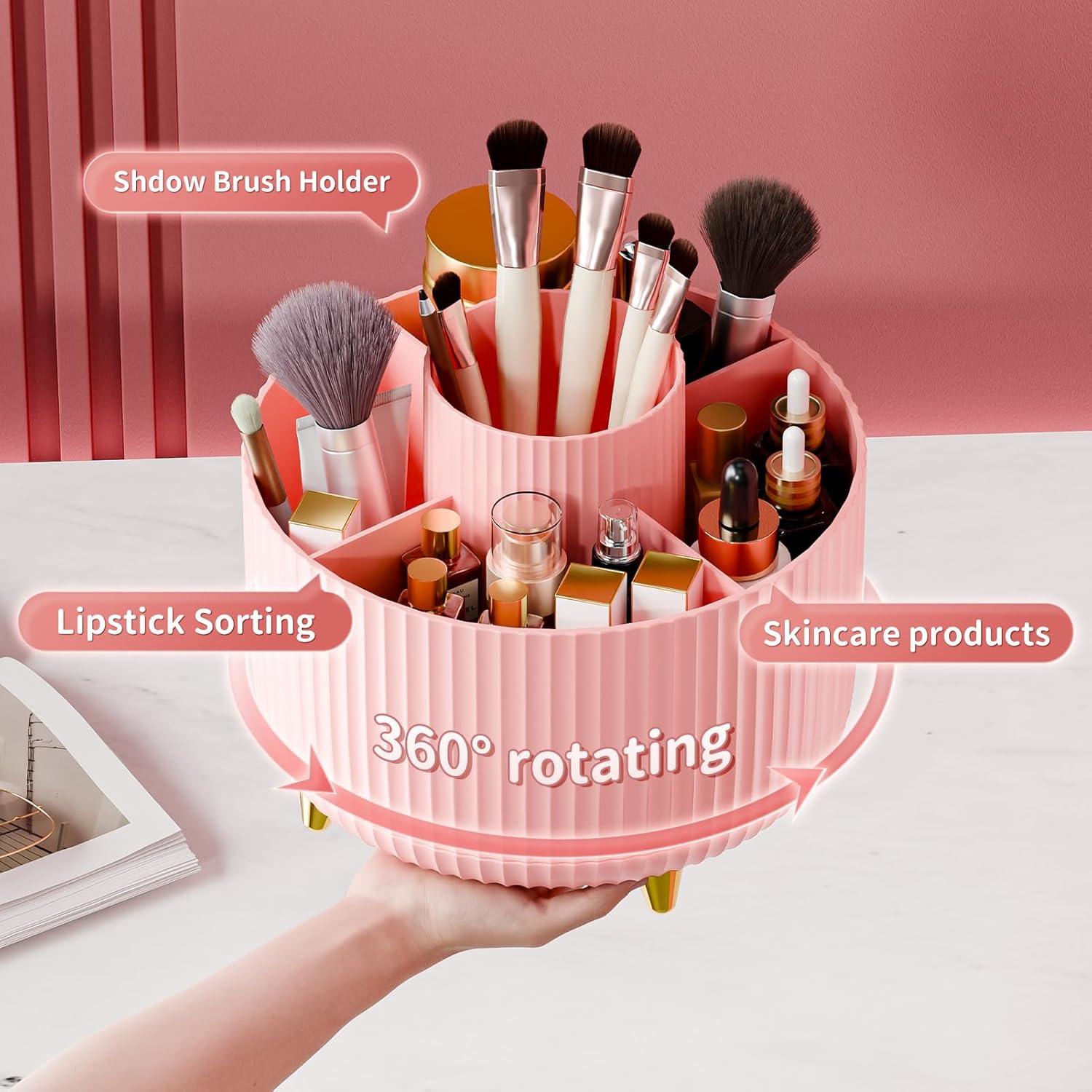 Thumbnail 1 de fanado Make-up-Organizer mit 360° Drehung (5 Fächer) in Rosa