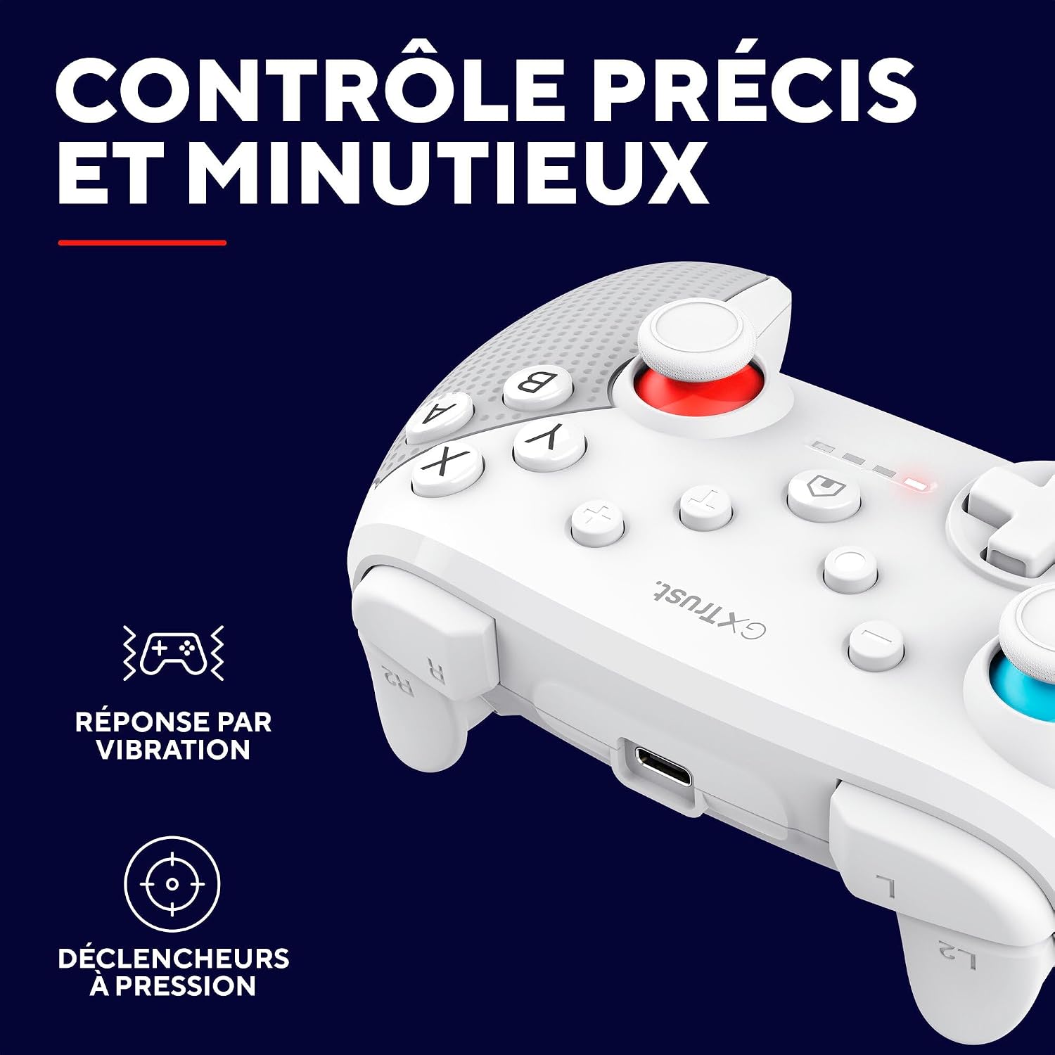 Detalle de GXTrust Muta Manette Switch Sans Fil avec Bluetooth – Blanc, autonomie jusqu’à 15 h